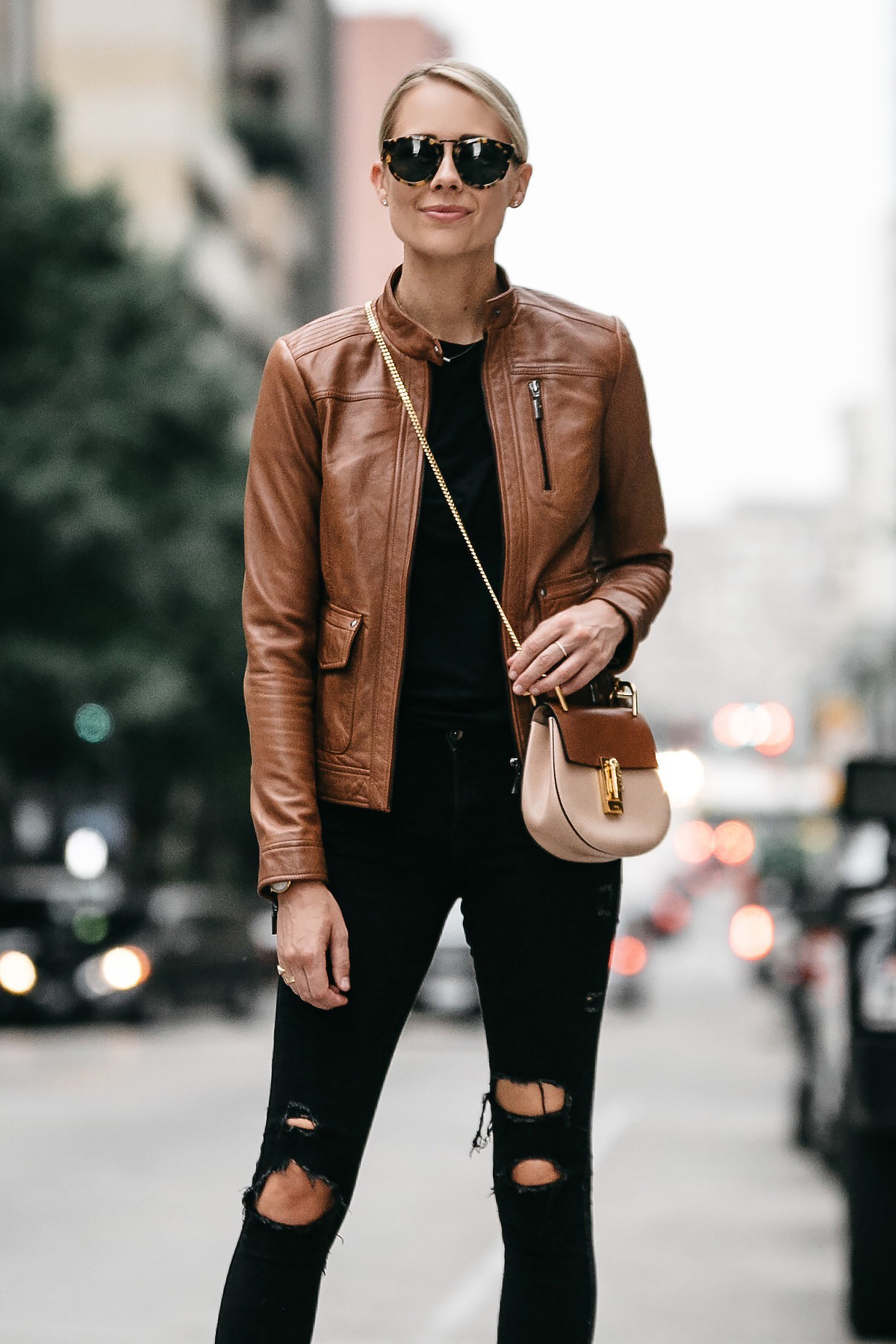 A CHIC WAY TO WEAR A TAN LEATHER MOTO JACKET - Fashion Jackson