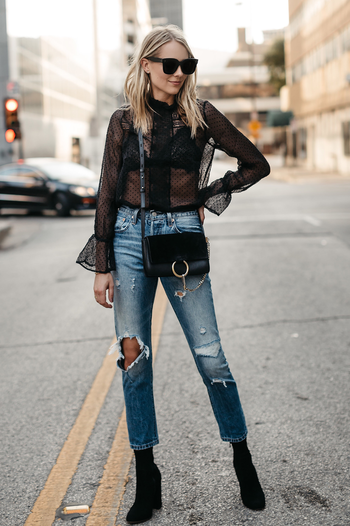 lace black top outfit