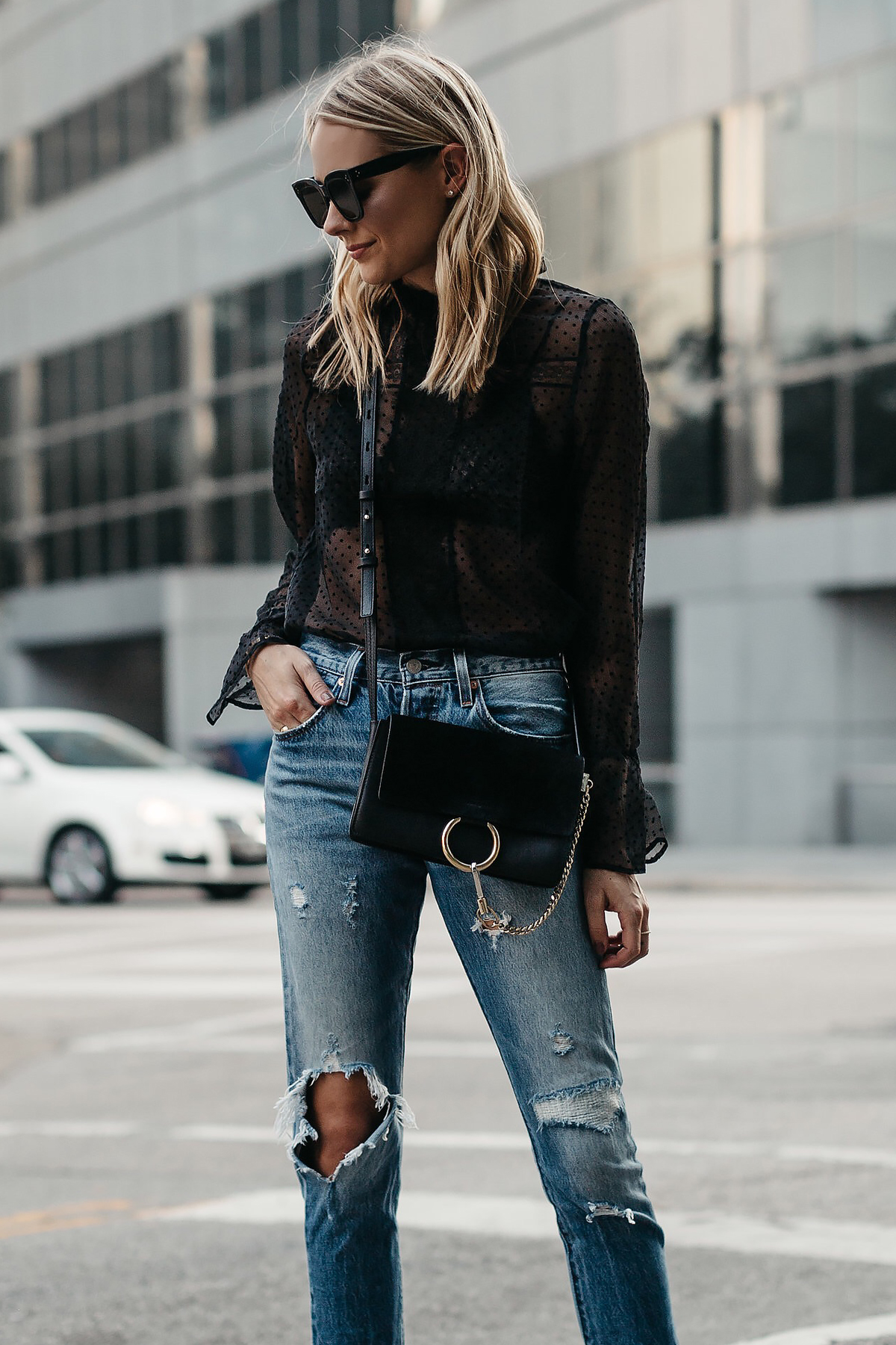 lace top and jeans