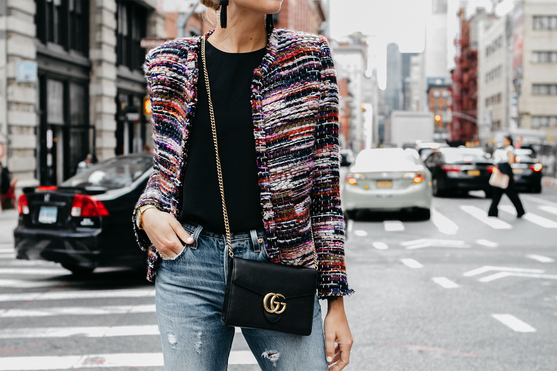 IRO Multicolored Tweed Jacket Gucci Marmont Handbag Fashion Jackson Dallas Blogger Fashion Blogger Street Style NYFW