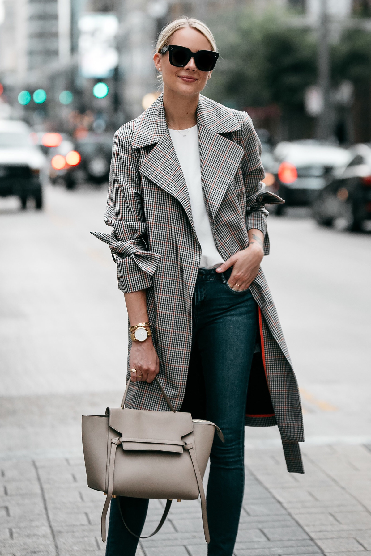 Grey plaid hotsell trench coat