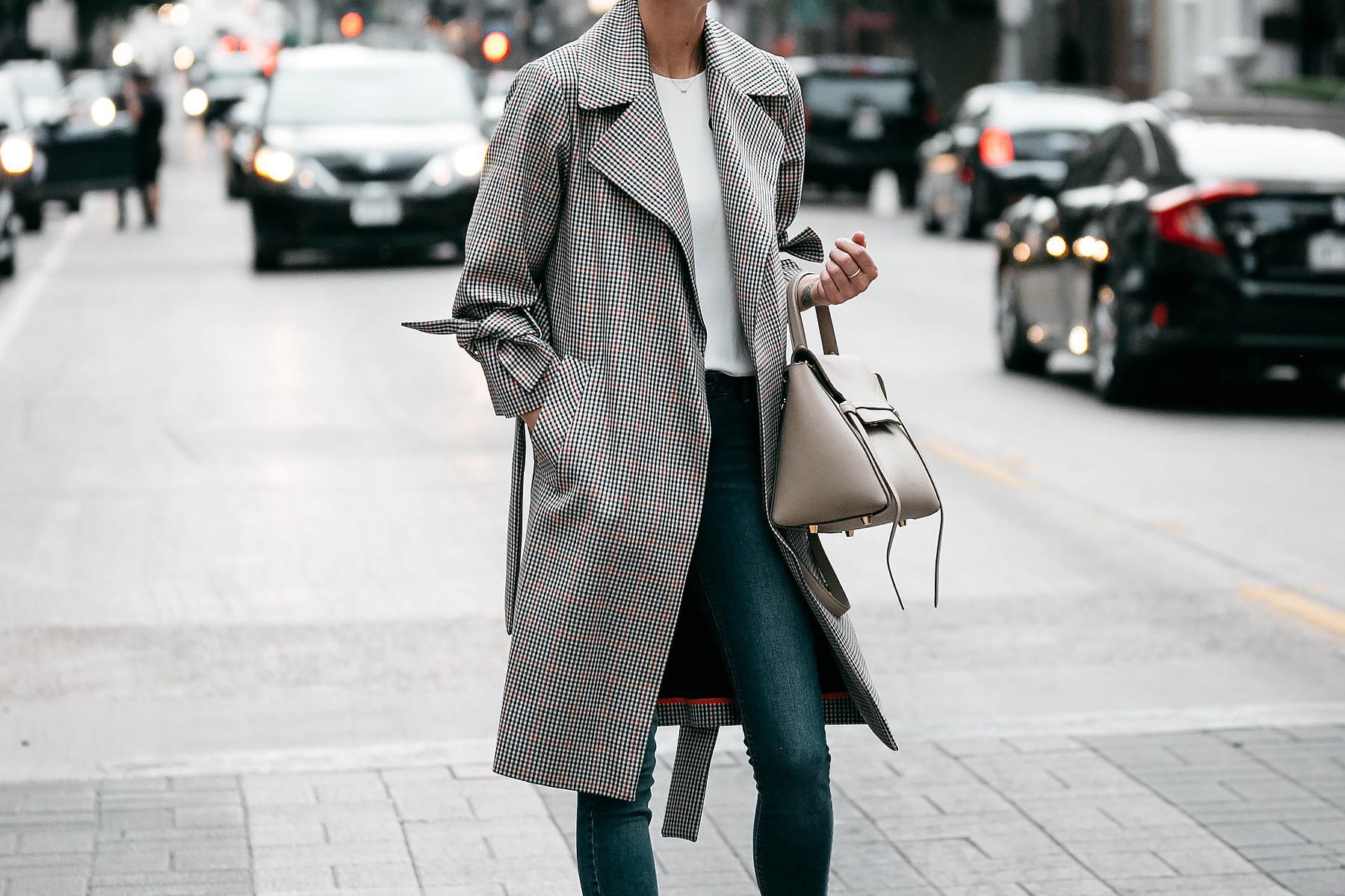 Topshop Plaid Trench Coat Denim Skinny Jeans Celine Belt Bag Fashion Jackson Dallas Blogger Fashion Blogger Street Style