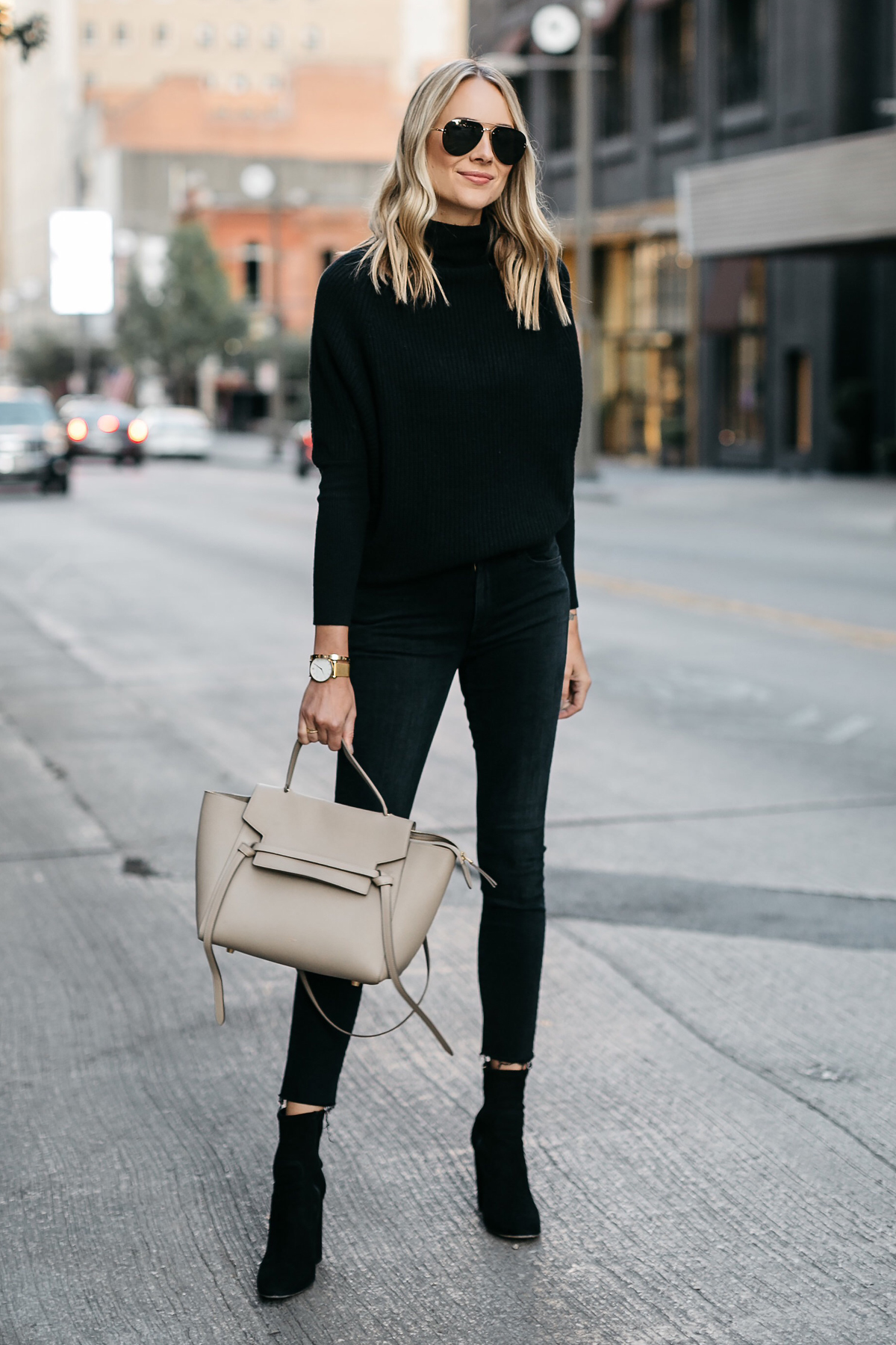 Black sweater and jeans best sale