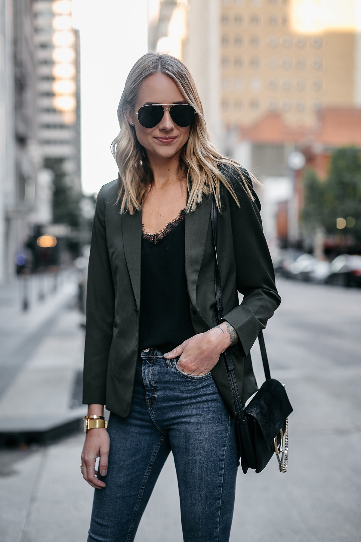 Olive green shop blazer womens outfit