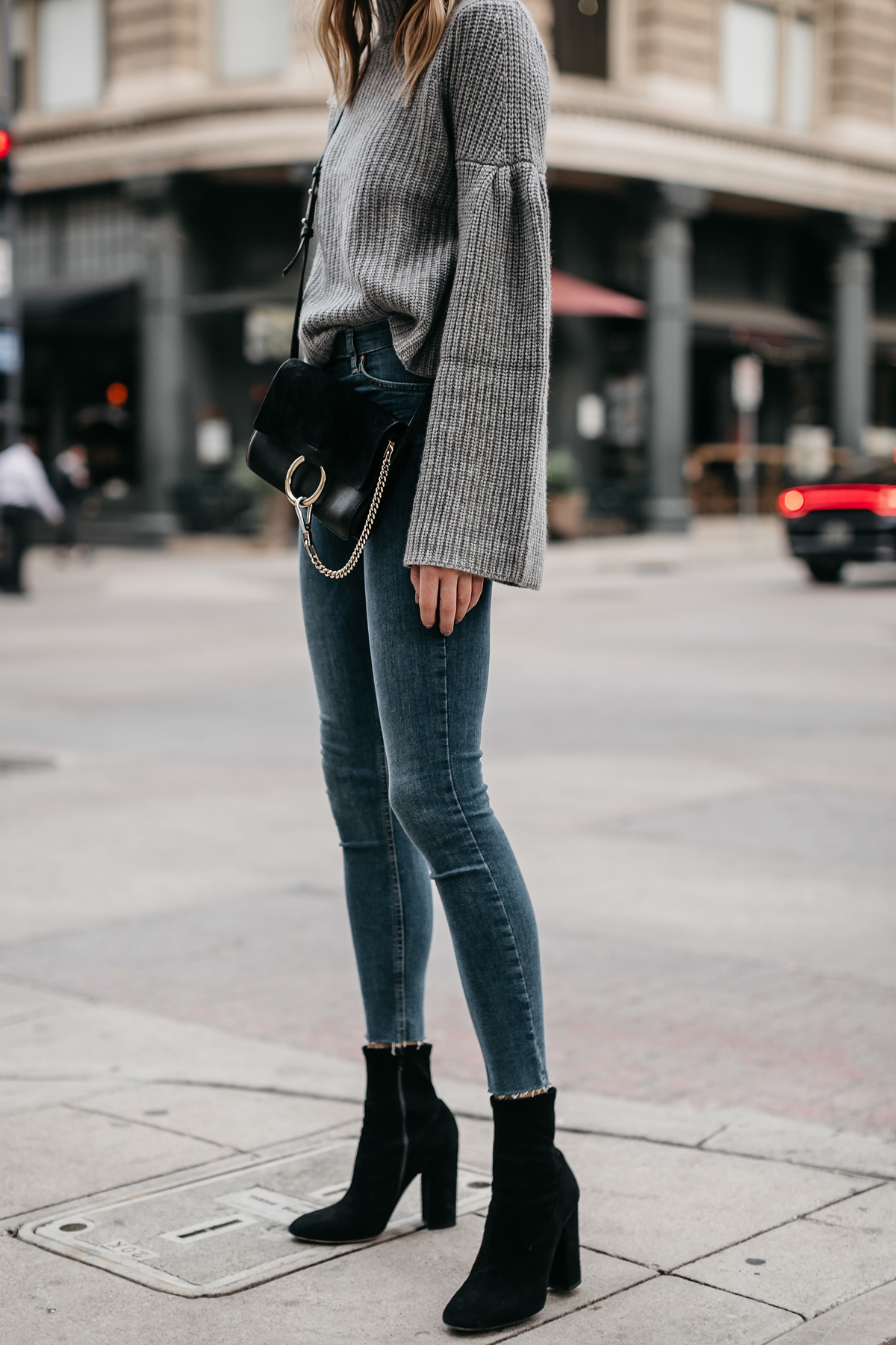 Grey sweater shop with jeans