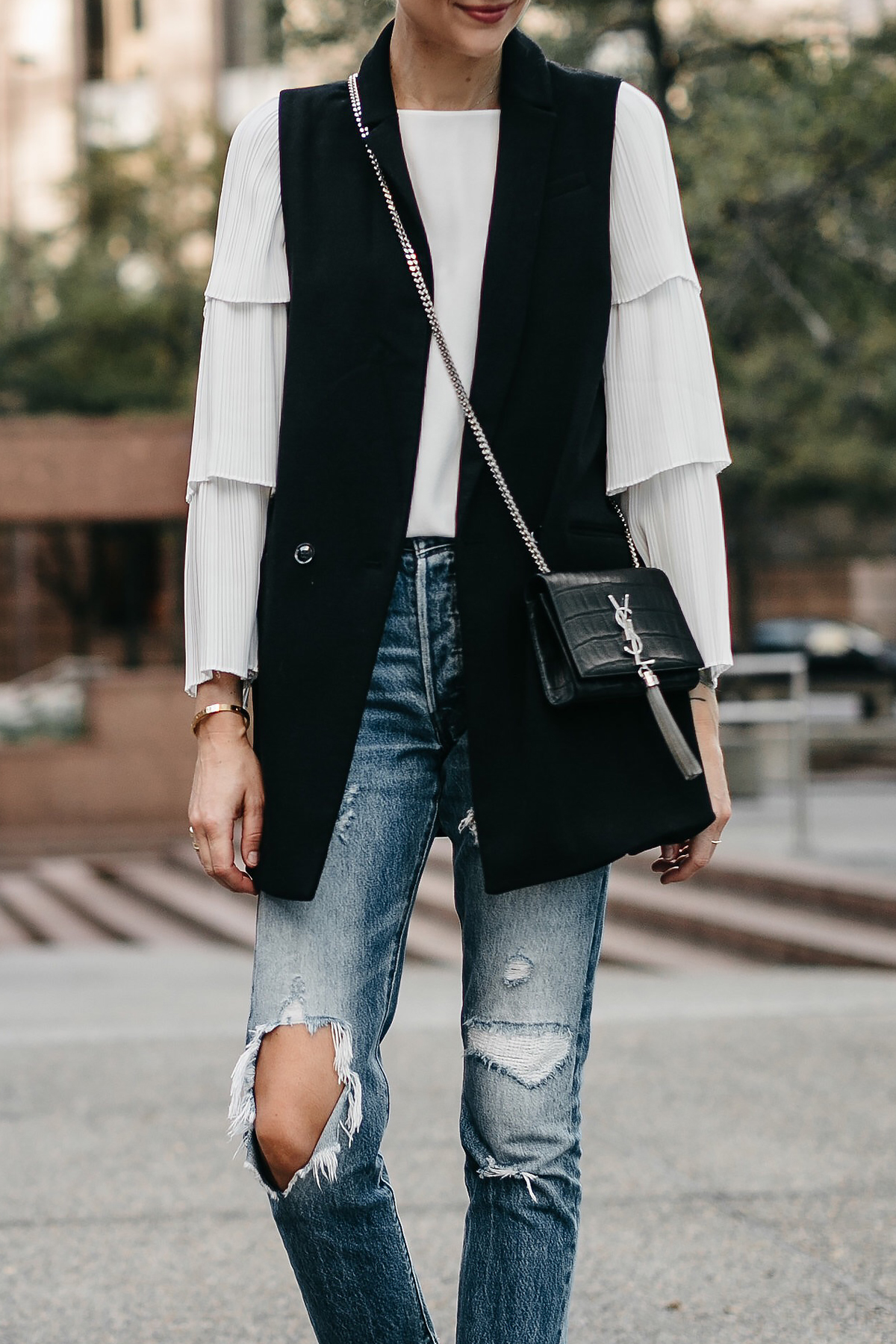 black long vest outfit