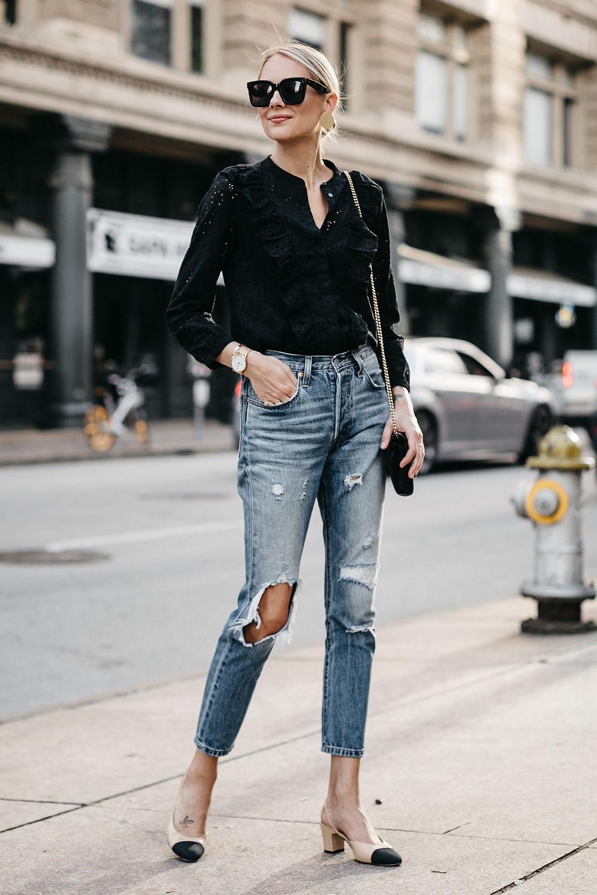 black top with jeans outfit