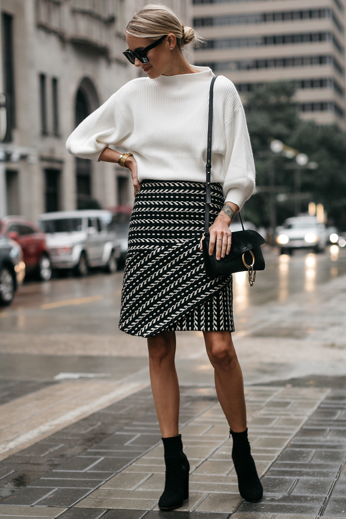 White sweater black clearance skirt