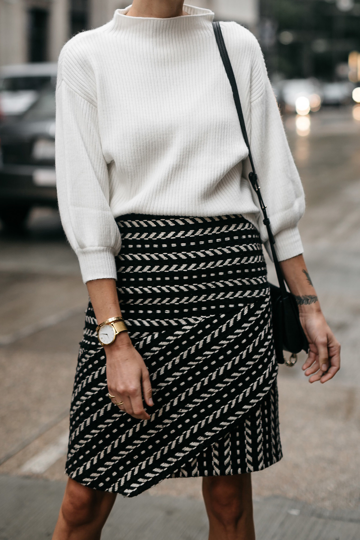 White sweater black outlet skirt