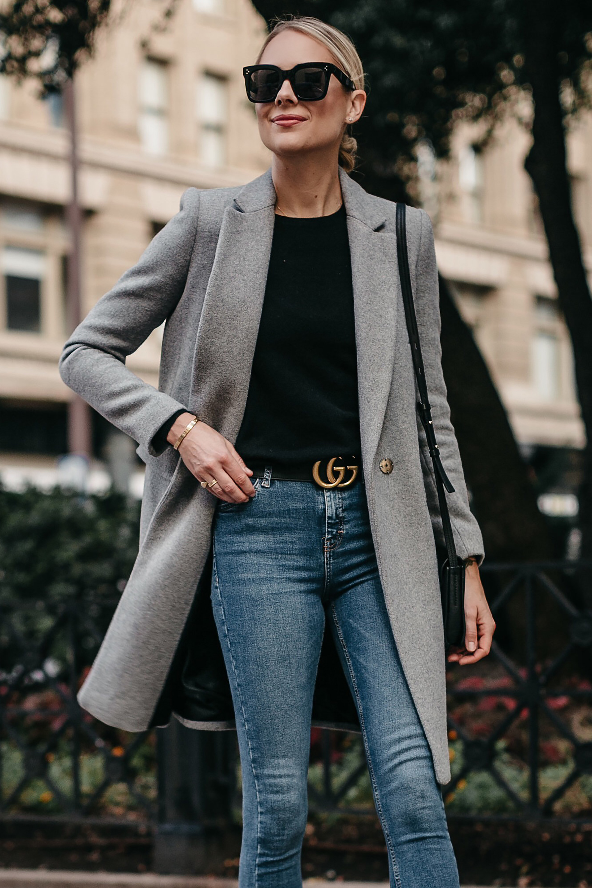 Grey wool outlet coat with belt