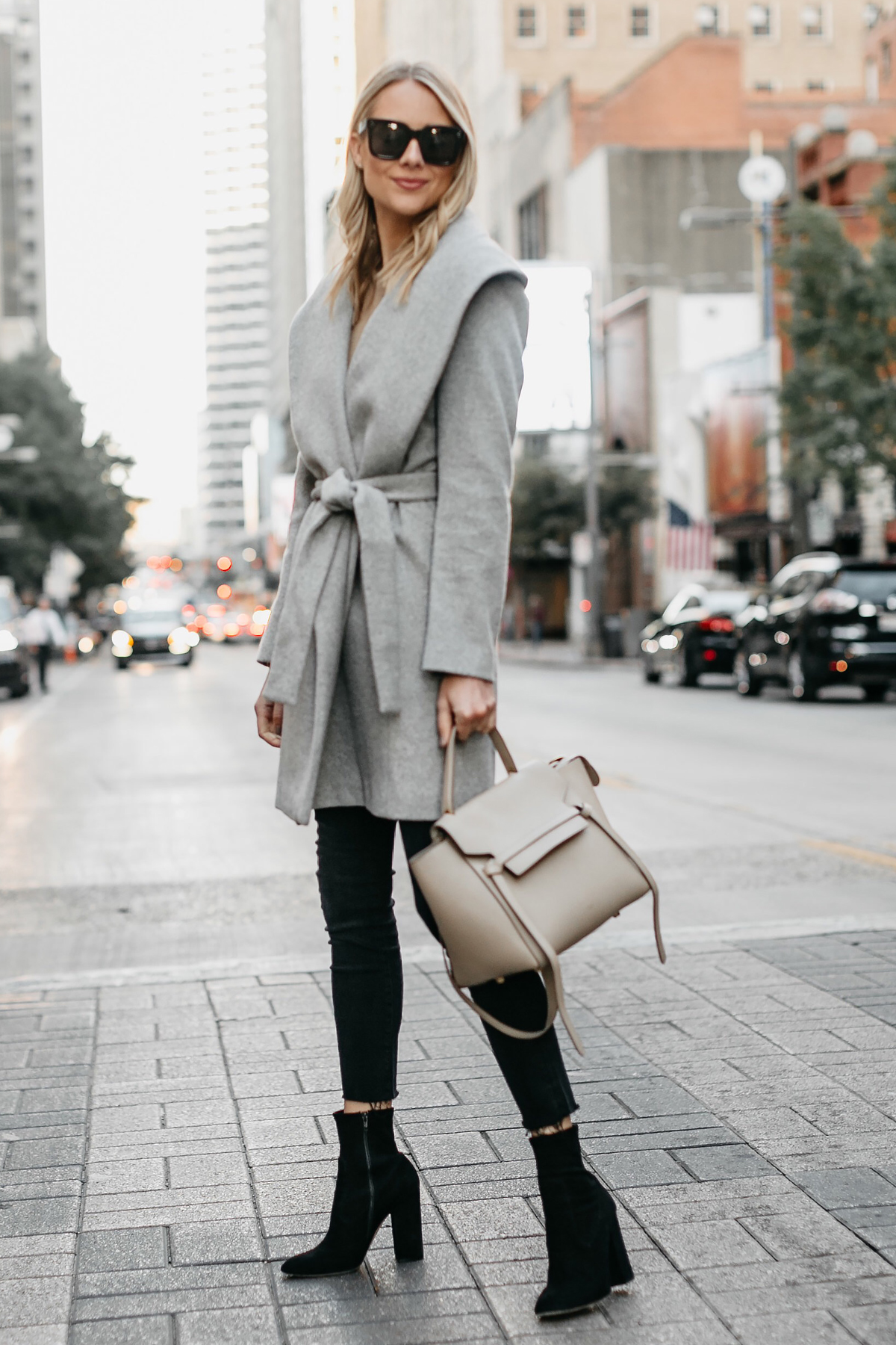 Light grey outlet wrap coat