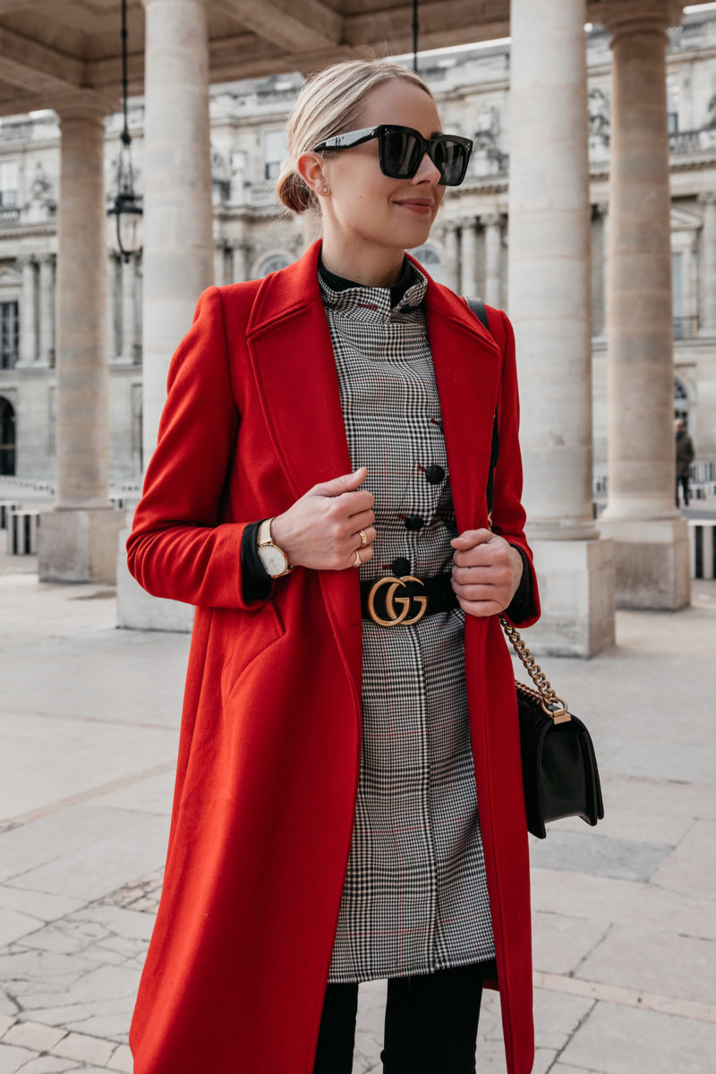 Fashion Jackson Red Wool Coat Plaid Dress Gucci Marmont Belt Paris Palais Royal 1 | Fashion Jackson