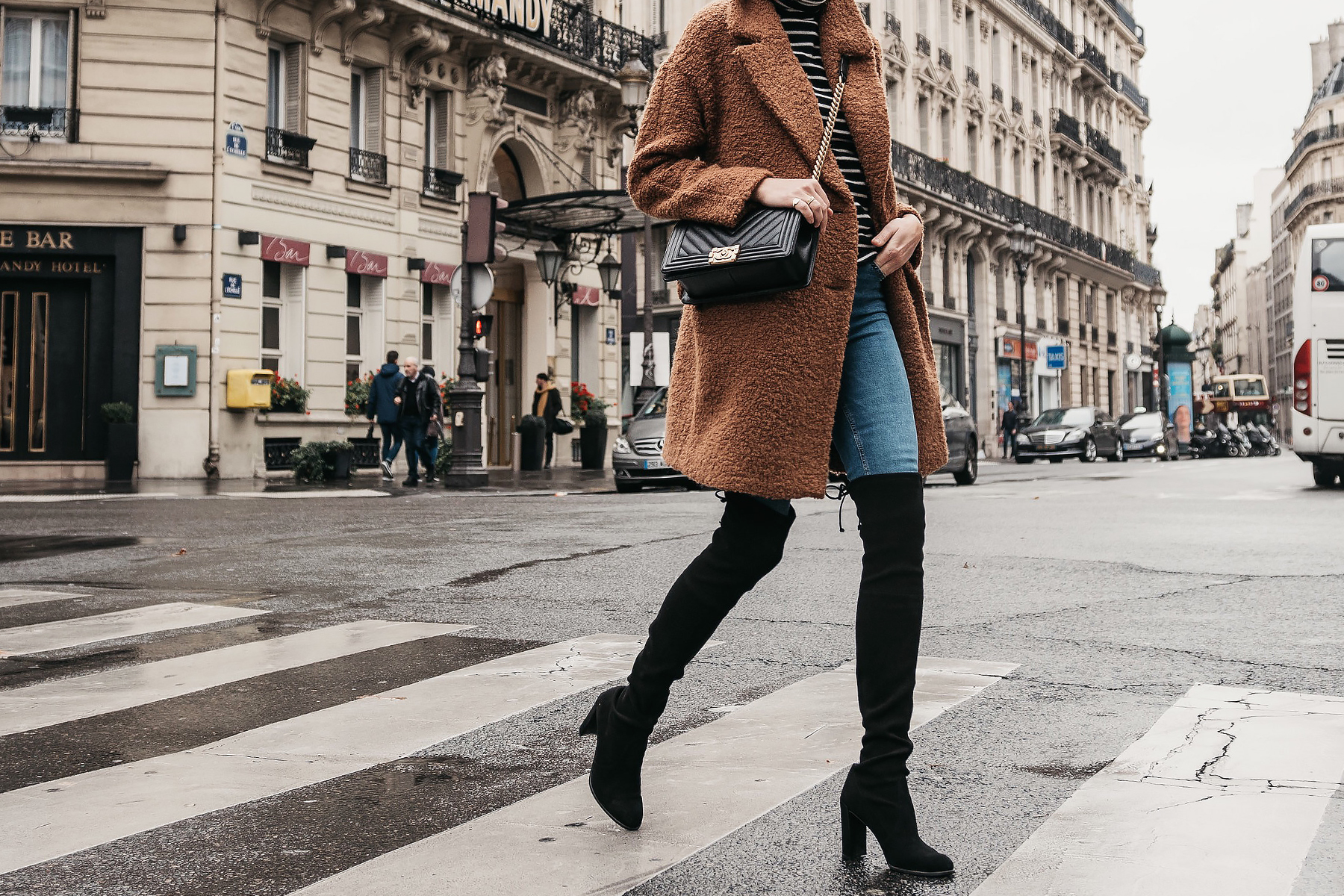 coat, teddy bear coat, long coat, brown coat, snake print, ankle boots,  heel boots, cropped jeans, straight jeans, louis vuitton bag, white  turtleneck top, black sunglasses, white sweater, shoes, zara - Wheretoget