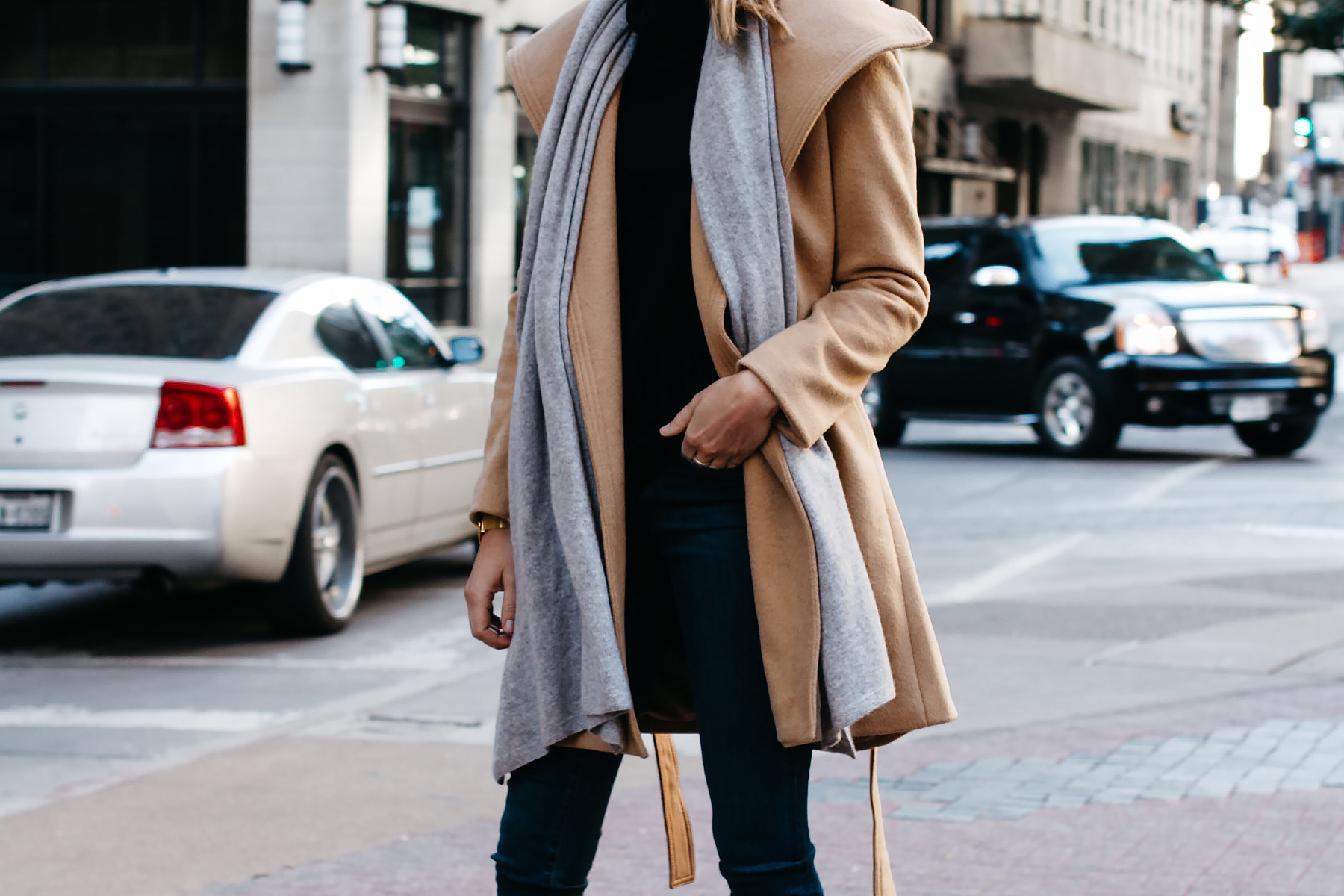 ann taylor camel wrap coat grey scarf black turtleneck sweater Fashion Jackson Dallas Blogger Fashion Blogger Street Style