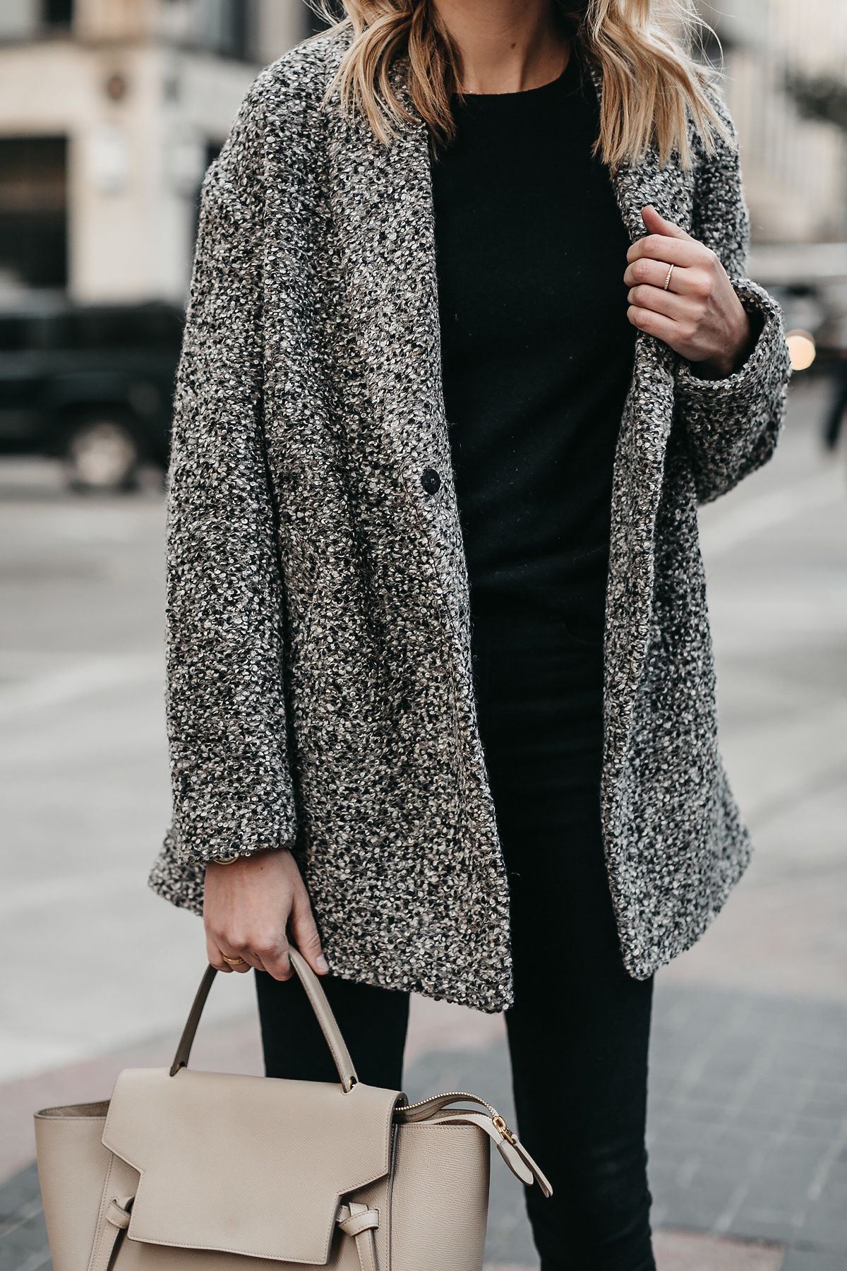 Abercrombie & Fitch Grey Boucle Coat Black Sweater Fashion Jackson Dallas Blogger Fashion Blogger Street Style