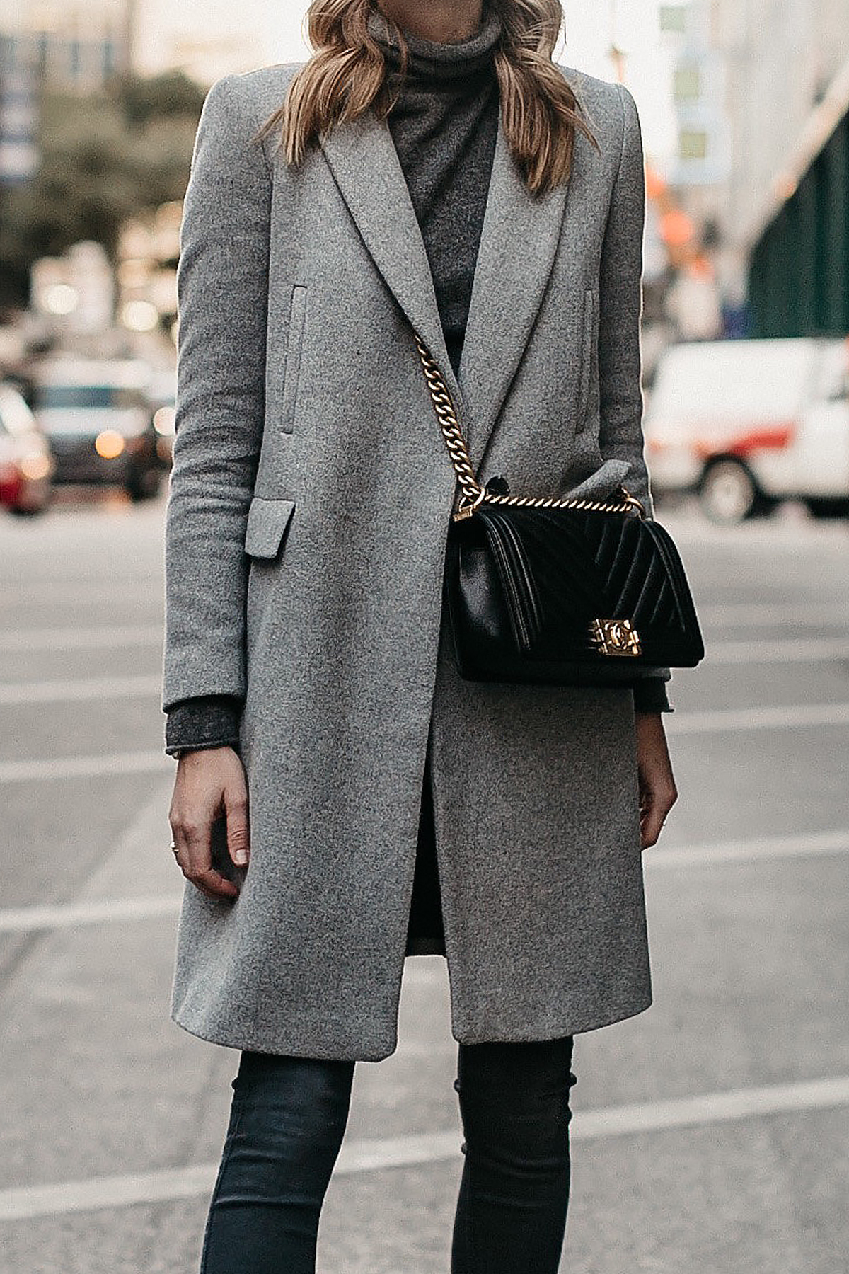 Grey Coat Grey Turtleneck Sweater Black Chanel Boy Bag Fashion Jackson Dallas Blogger Fashion Blogger Street Style