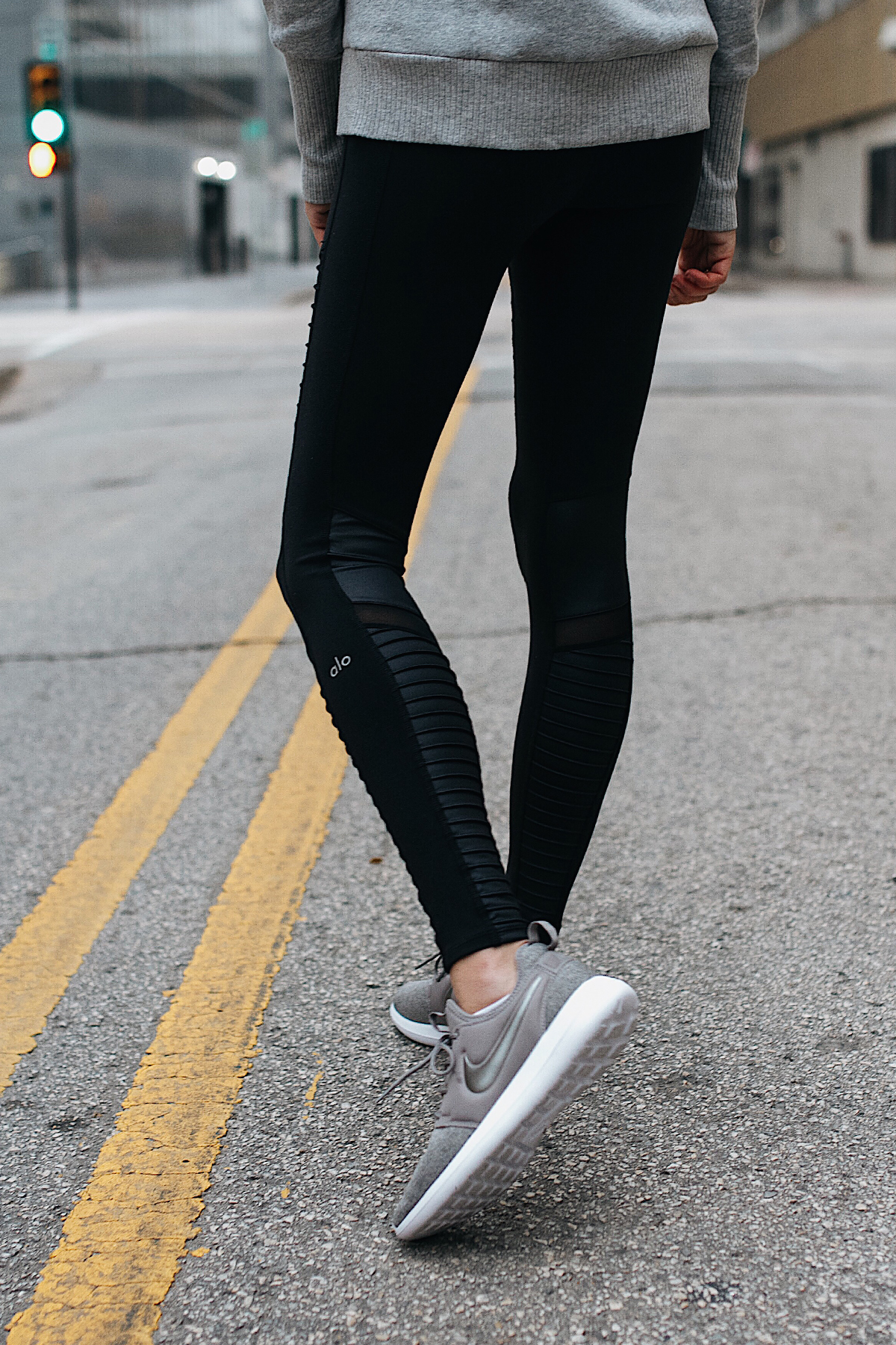 Alo Black Moto Leggings Nike Roshe Two Knit Grey Sneakers Fashion Jackson Dallas Blogger Fashion Blogger Street Style Athletic Workout Apparel
