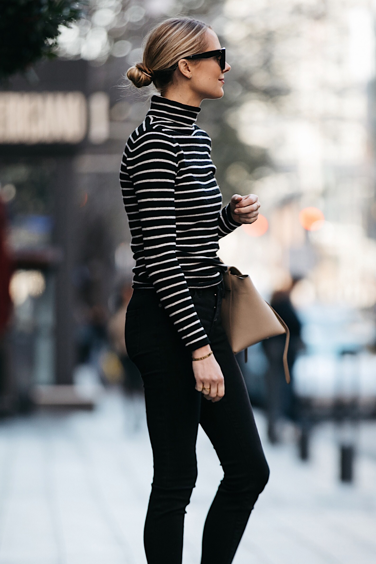 Black and white striped turtleneck clearance sweater