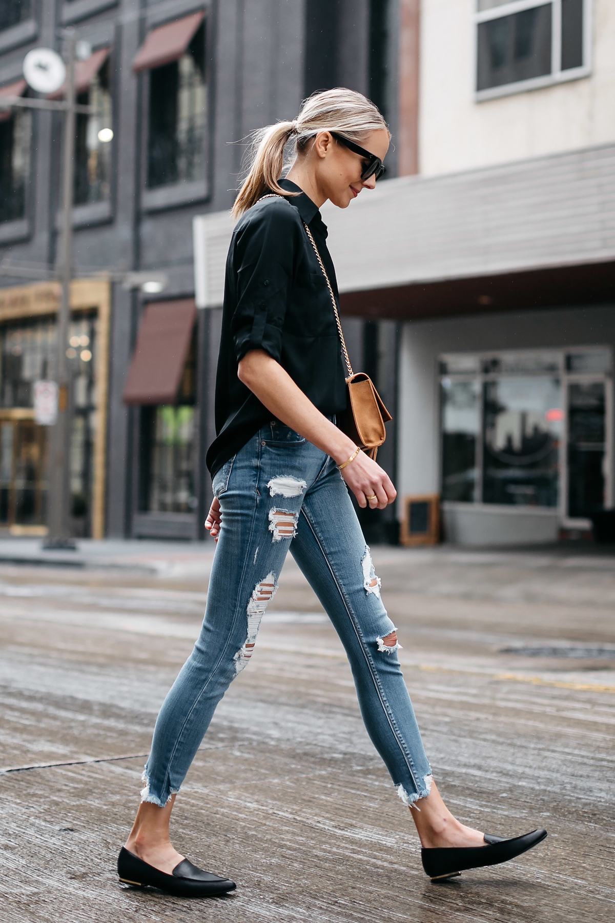 black jeans and loafers