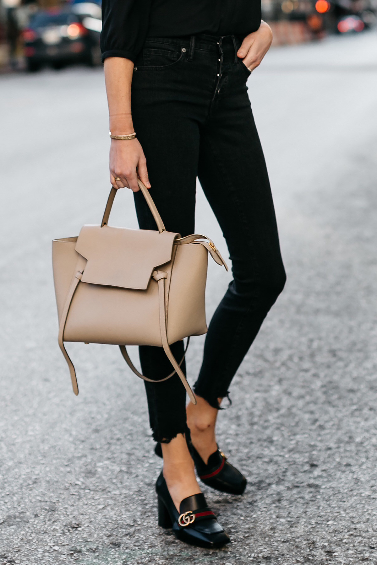 Skinny jeans store with block heels