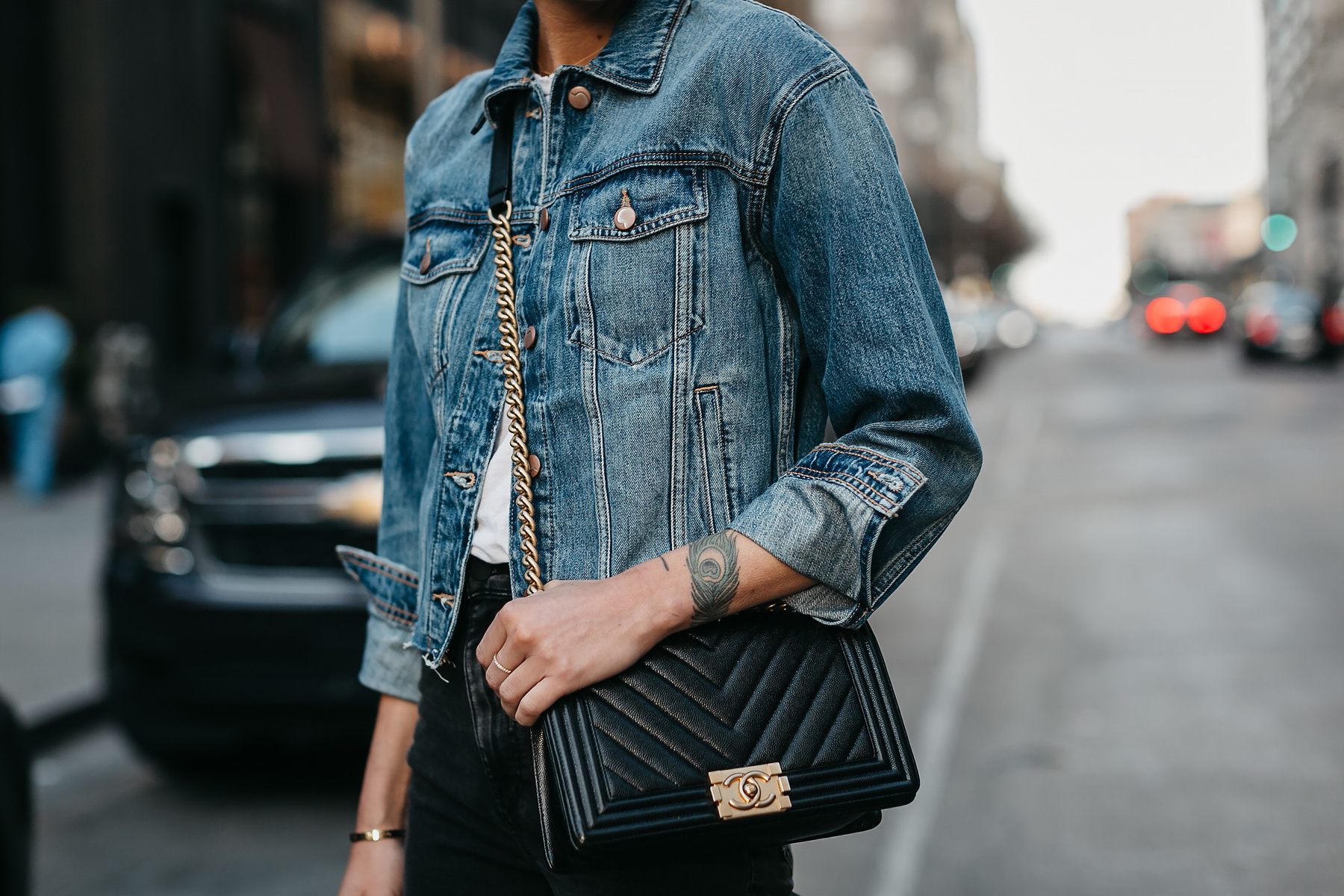 Woman Wearing Joes Jeans Denim Jacket Chanel Black Boy Bag Fashion Jackson Dallas Blogger Fashion Blogger Street Style