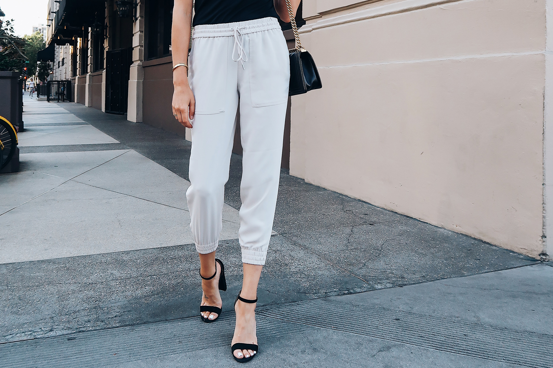 jogger pants with sandals