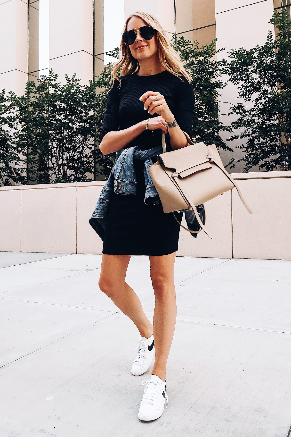 black dress and black blazer