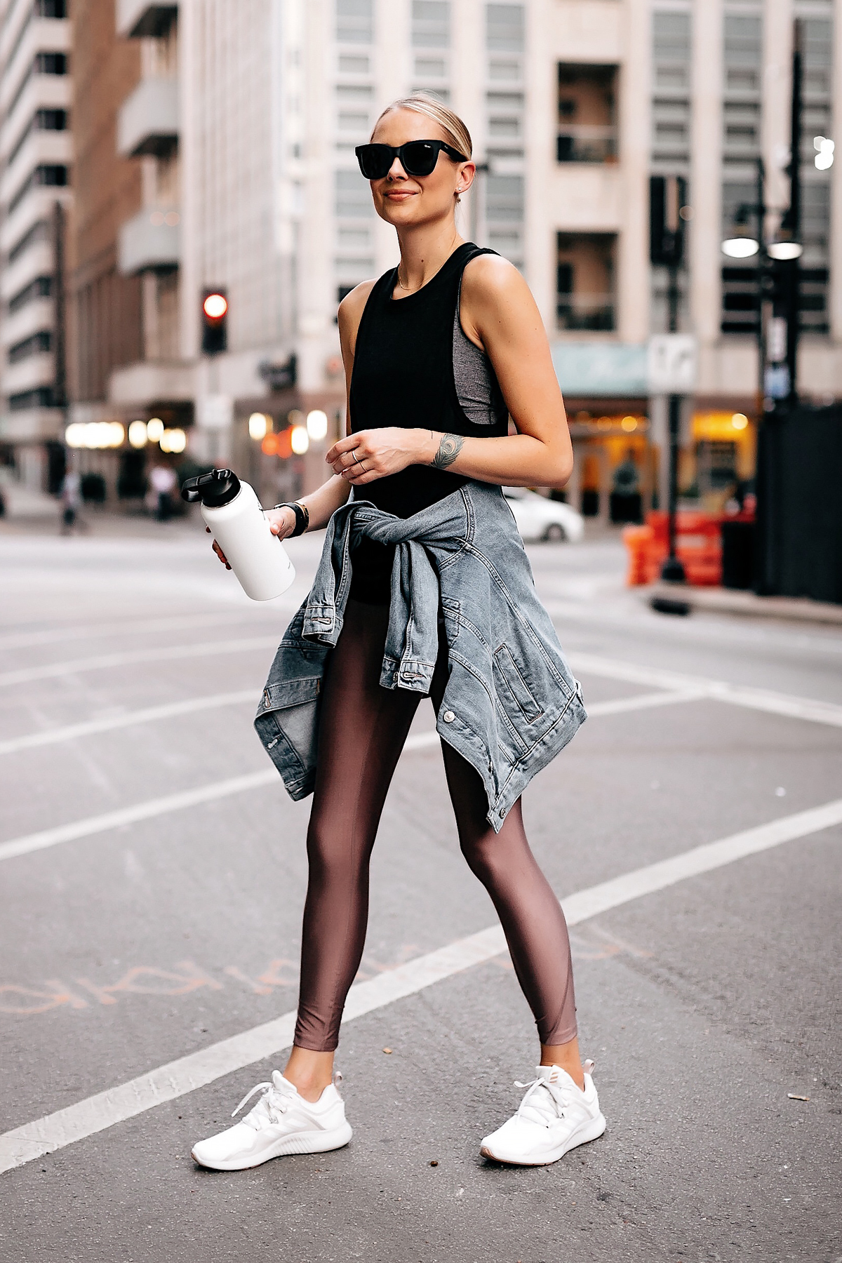 mauve sneakers outfit