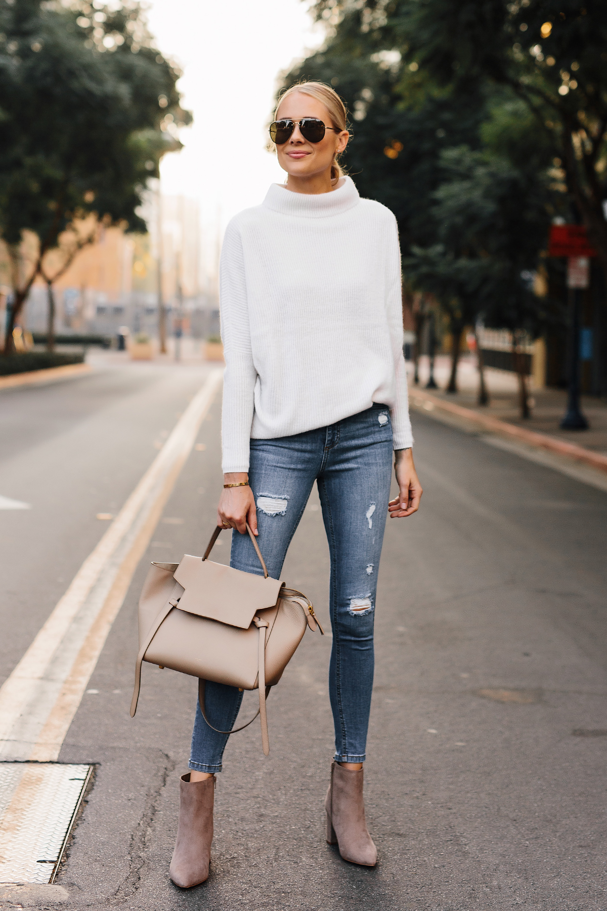 taupe booties outfit