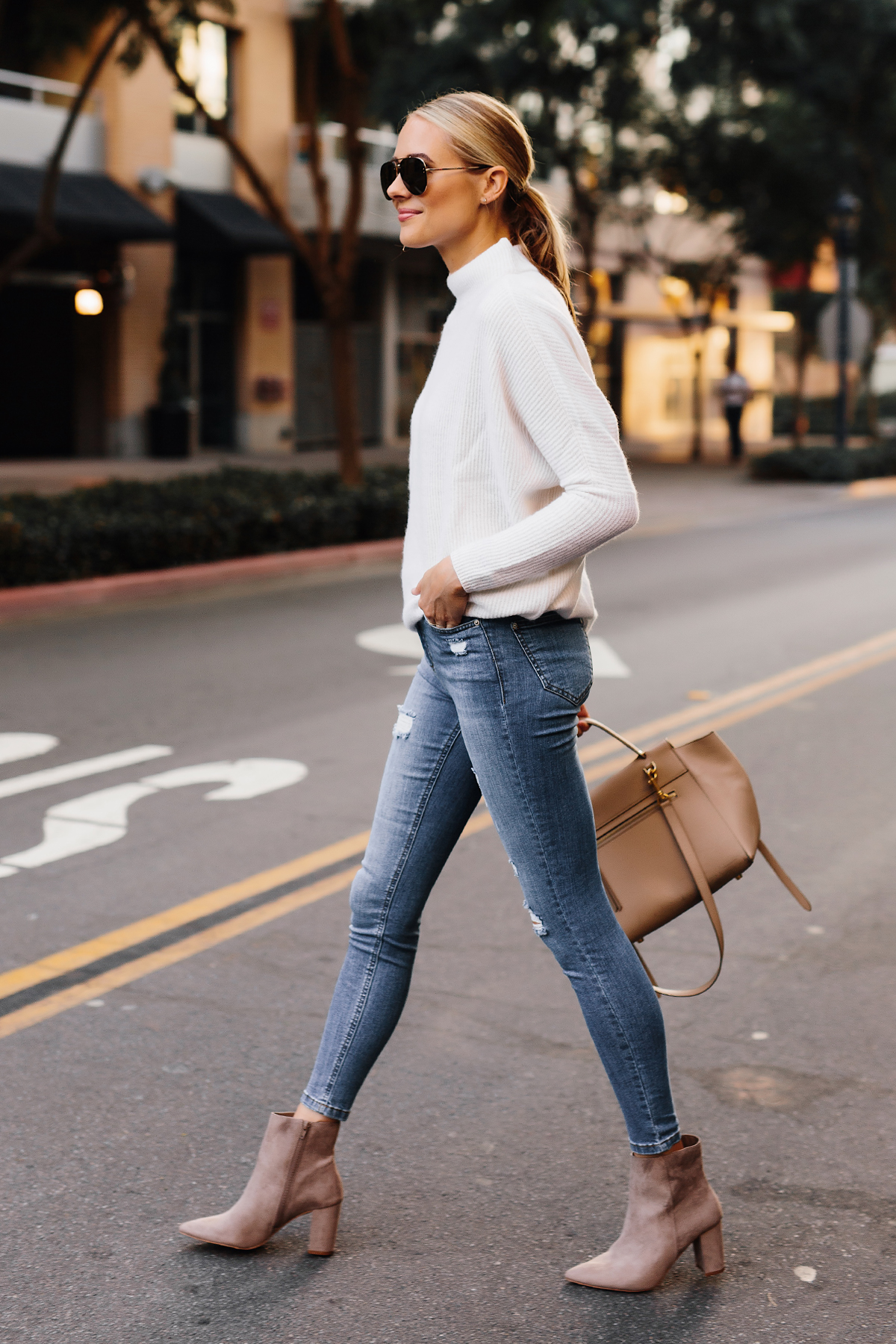 taupe booties outfit