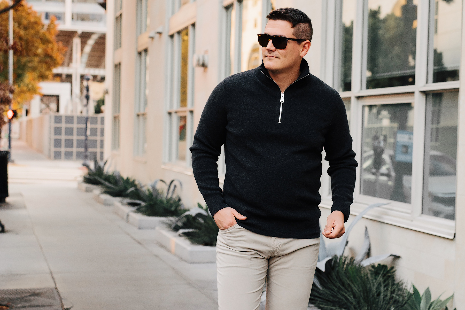 Mens Fashion Blogger Wearing Burberry Quarter Zip Cashmere Sweater