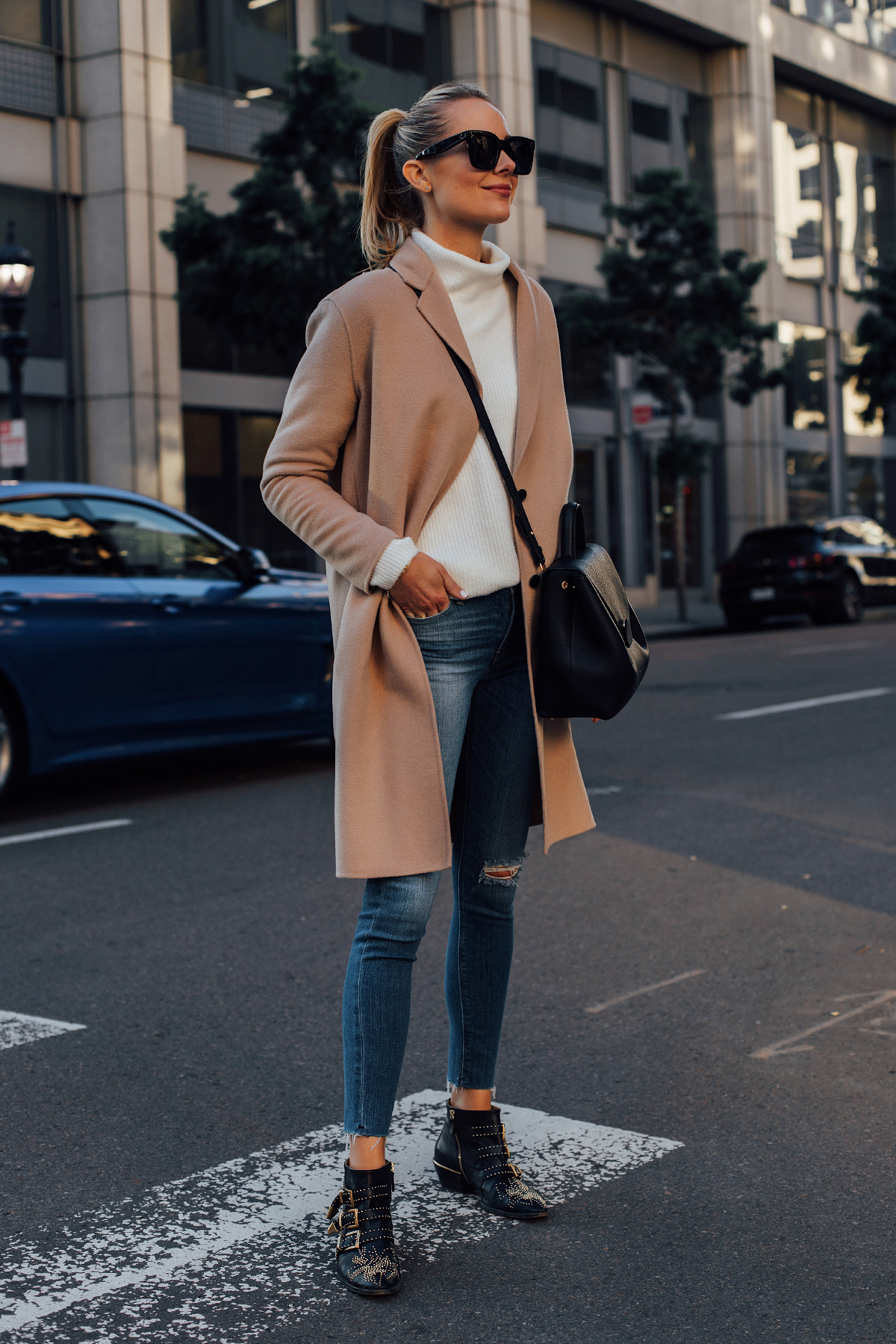 camel coat winter outfit