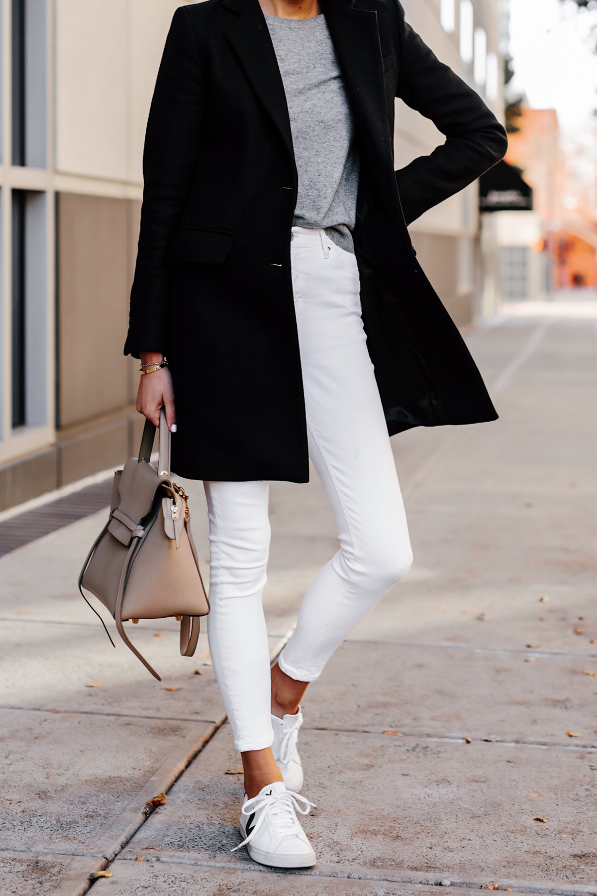 coat and sneakers