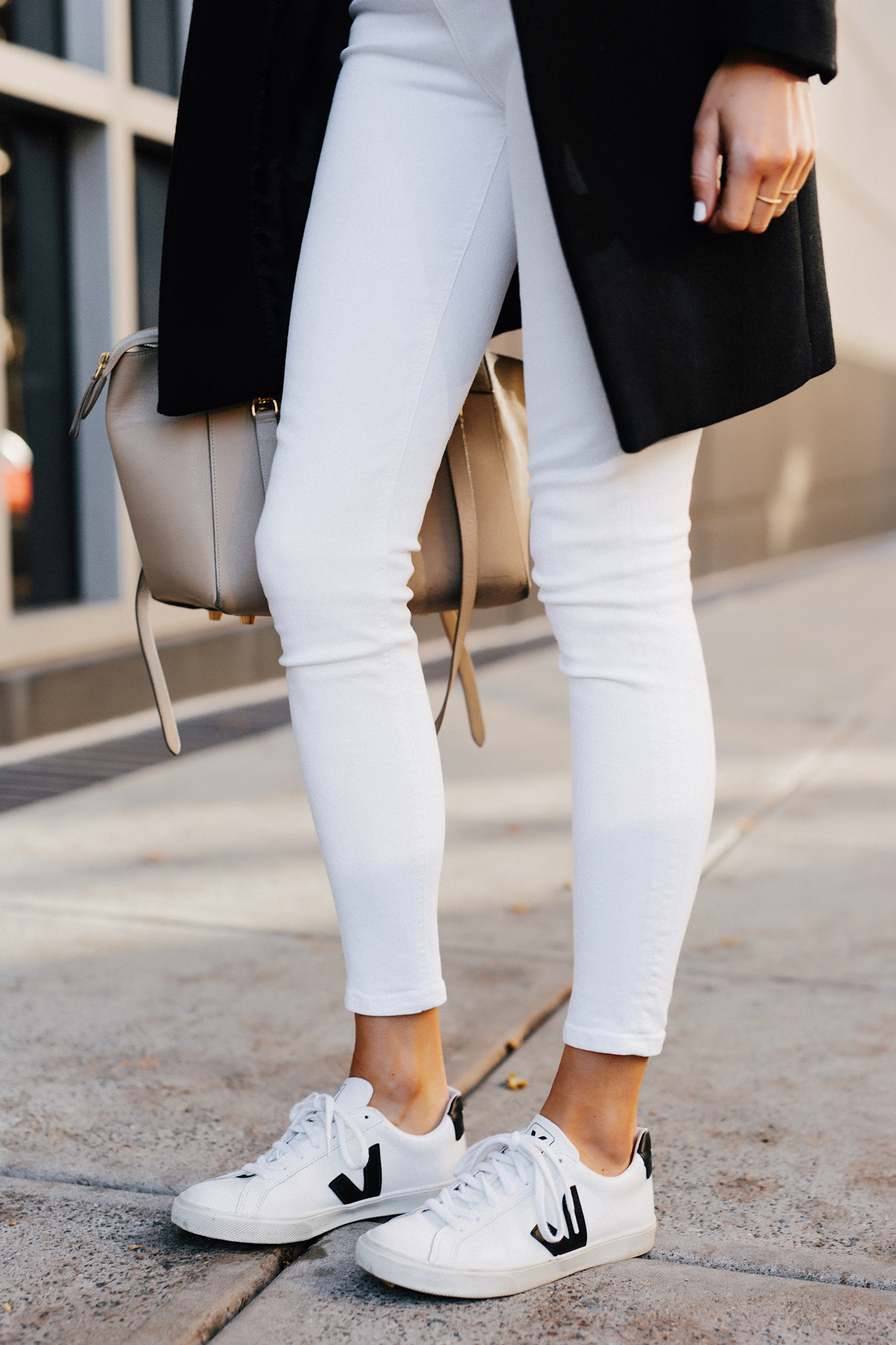 white trainers and jeans