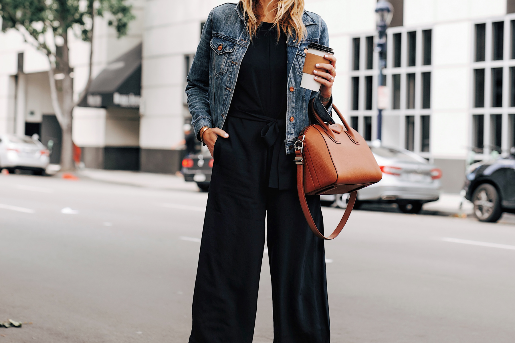 black jumpsuit casual look