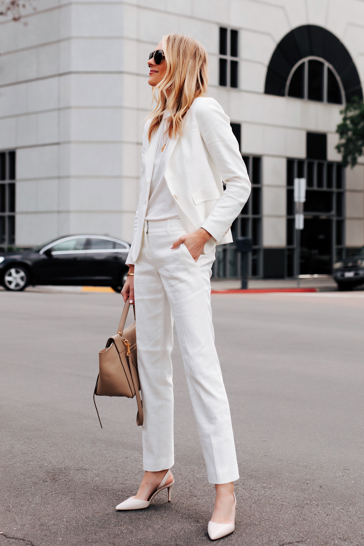 Pinstripe Blazer, Mom Jeans and White Pumps - MEMORANDUM