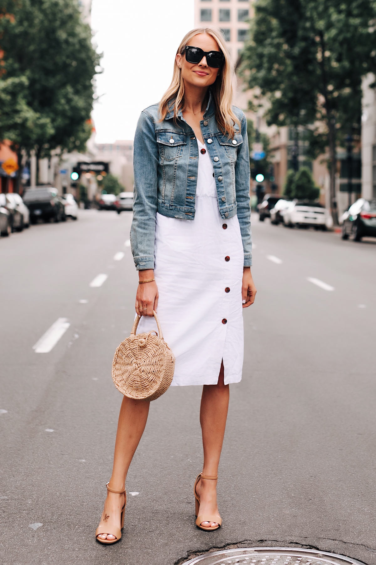 denim jacket with midi dress