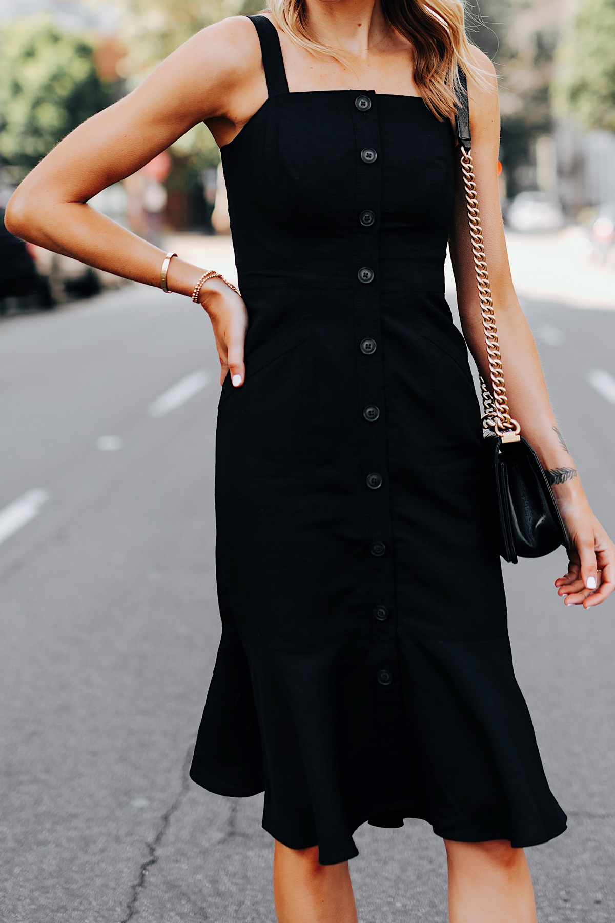 Black dress with buttons down front online