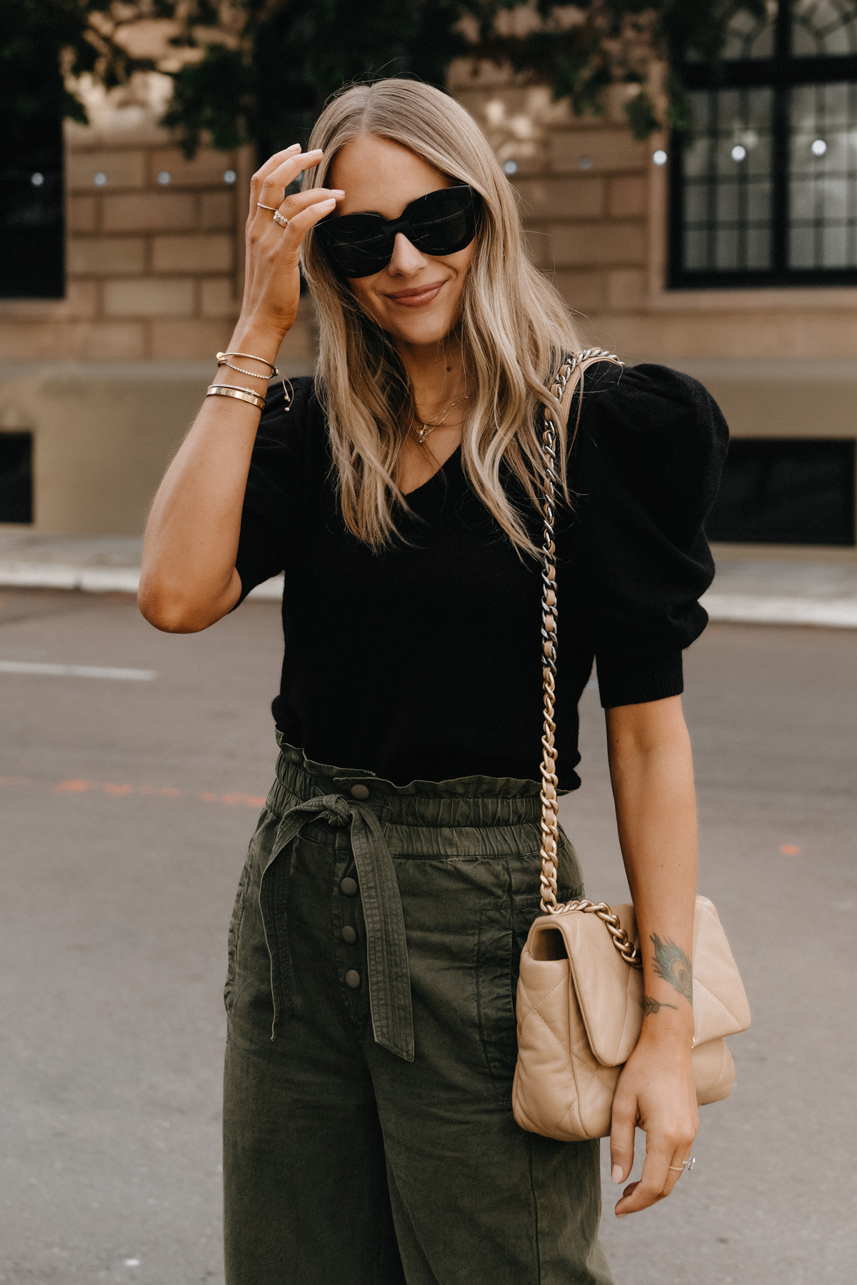 Shop ONA Paper Bag Pants in Olive and Black - Schimiggy Reviews