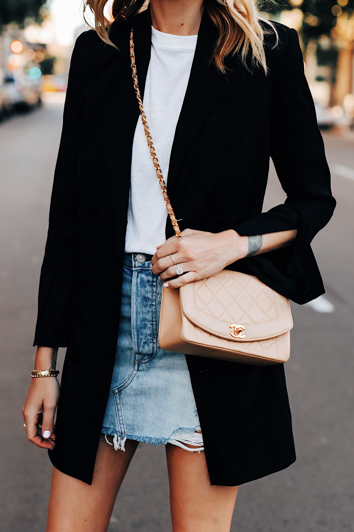 jean skirt with t shirt