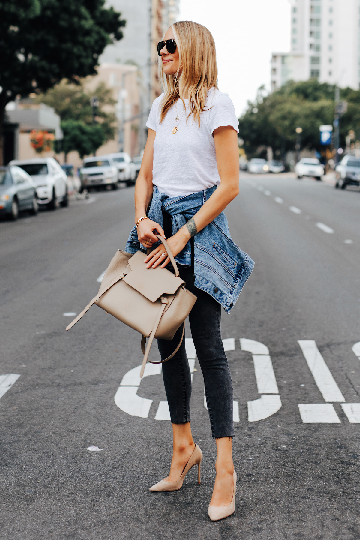 jean shirt with white t shirt