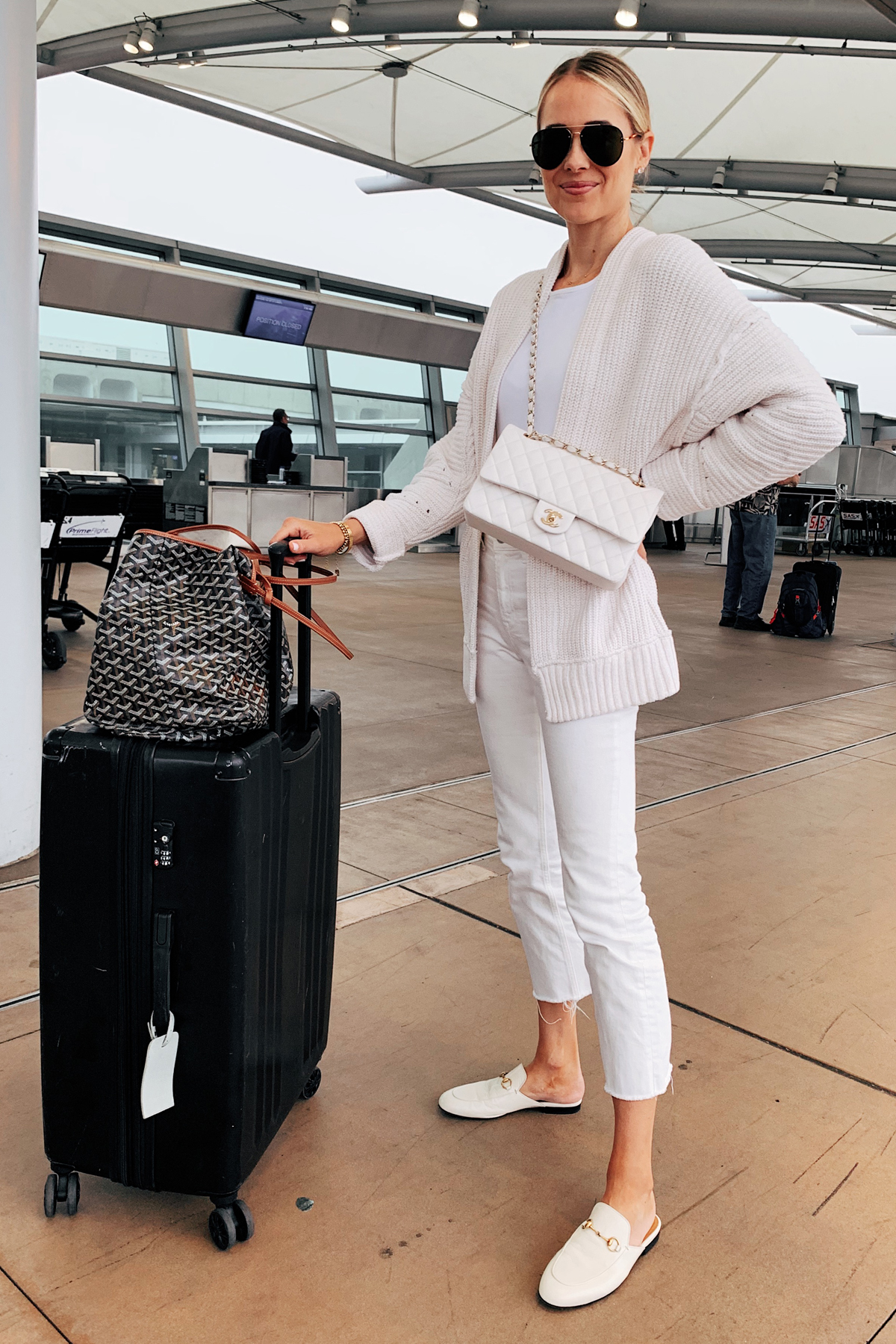 white gucci mules outfit