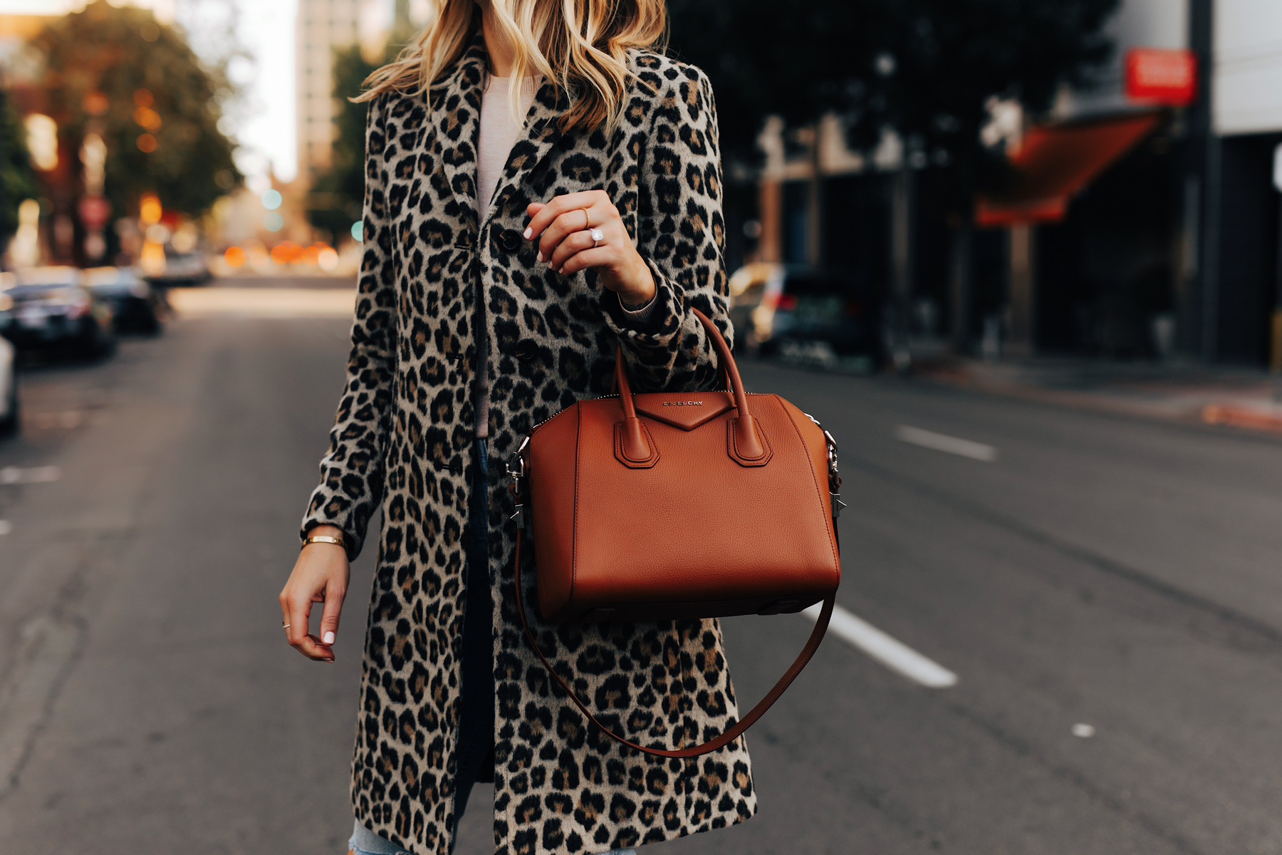 Fashion Jackson Wearing Ann Taylor Leopard Coat Givenchy Antigona Cognac Satchel