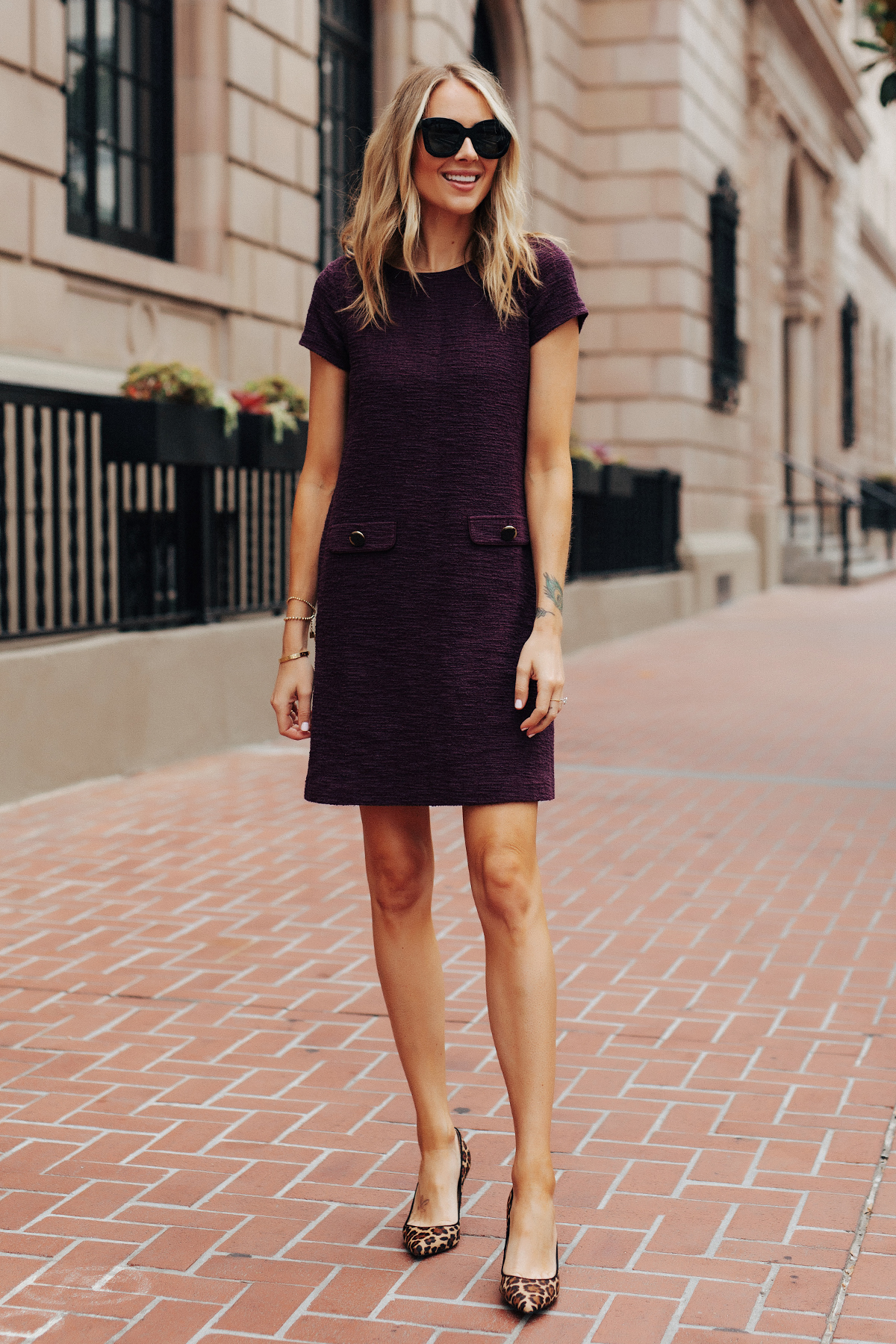 black dress with leopard heels