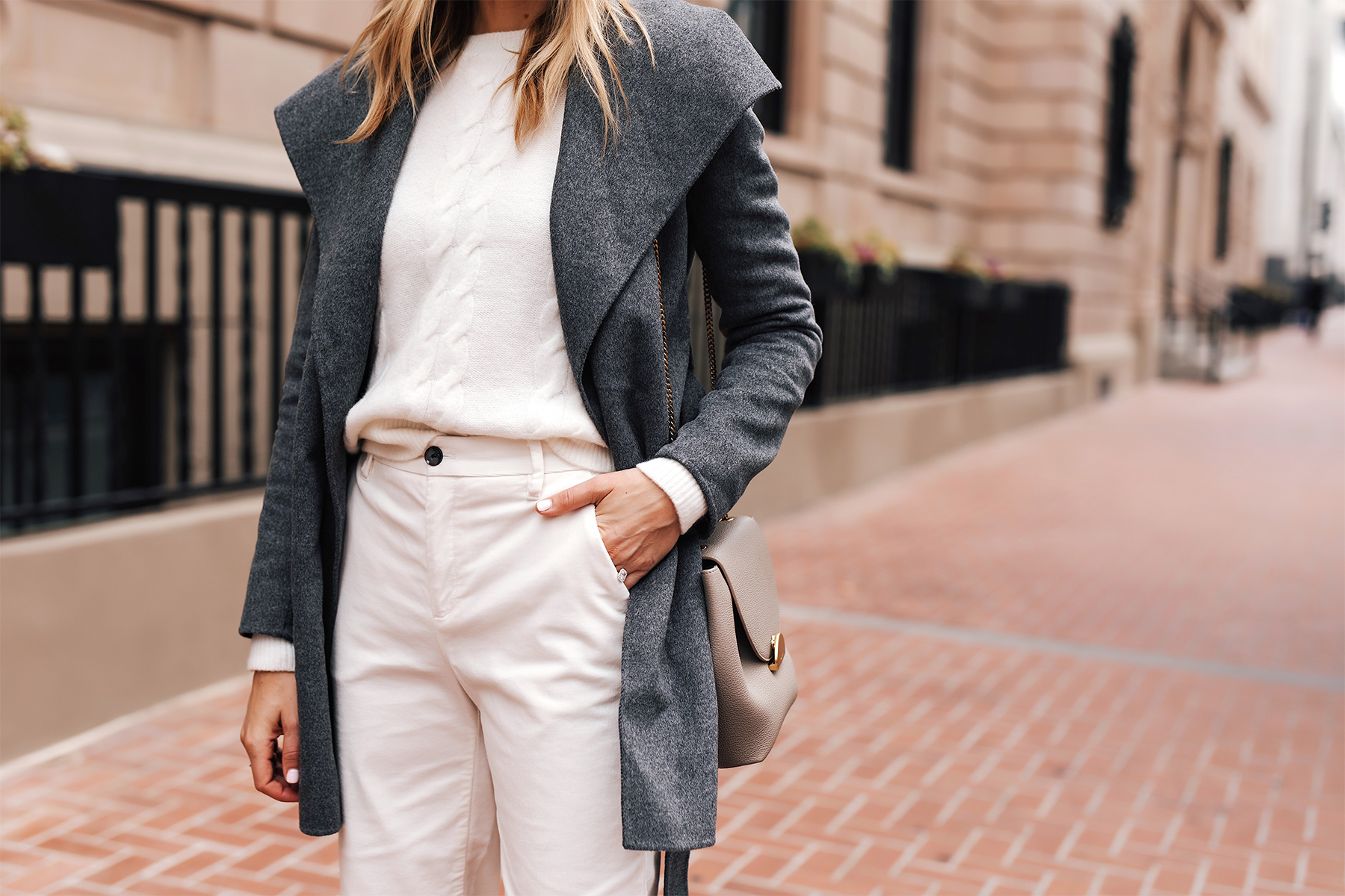 winter white pants and sweater