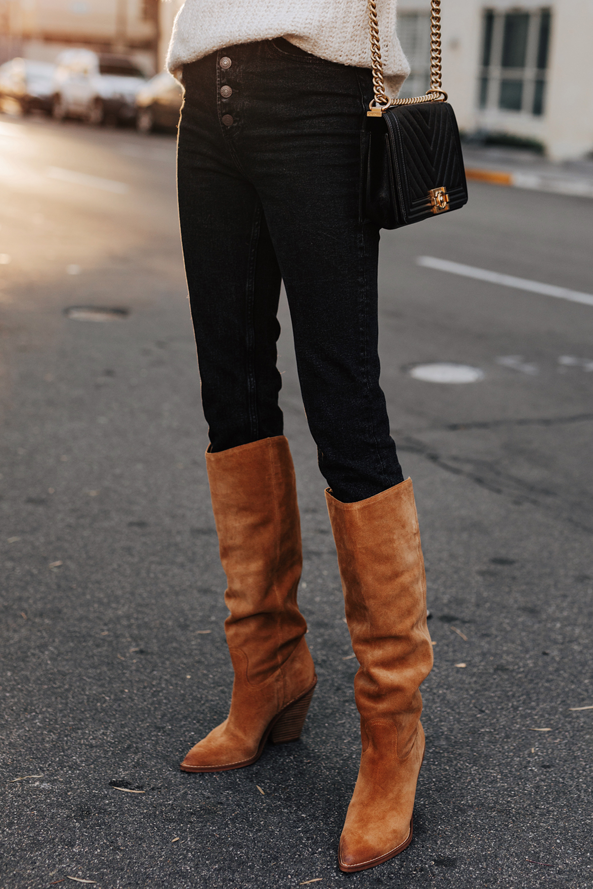 Fashion Jackson Wearing Abercrombie Black Jeans Sam Edelman Indigo Pointed Toe Knee High Boot