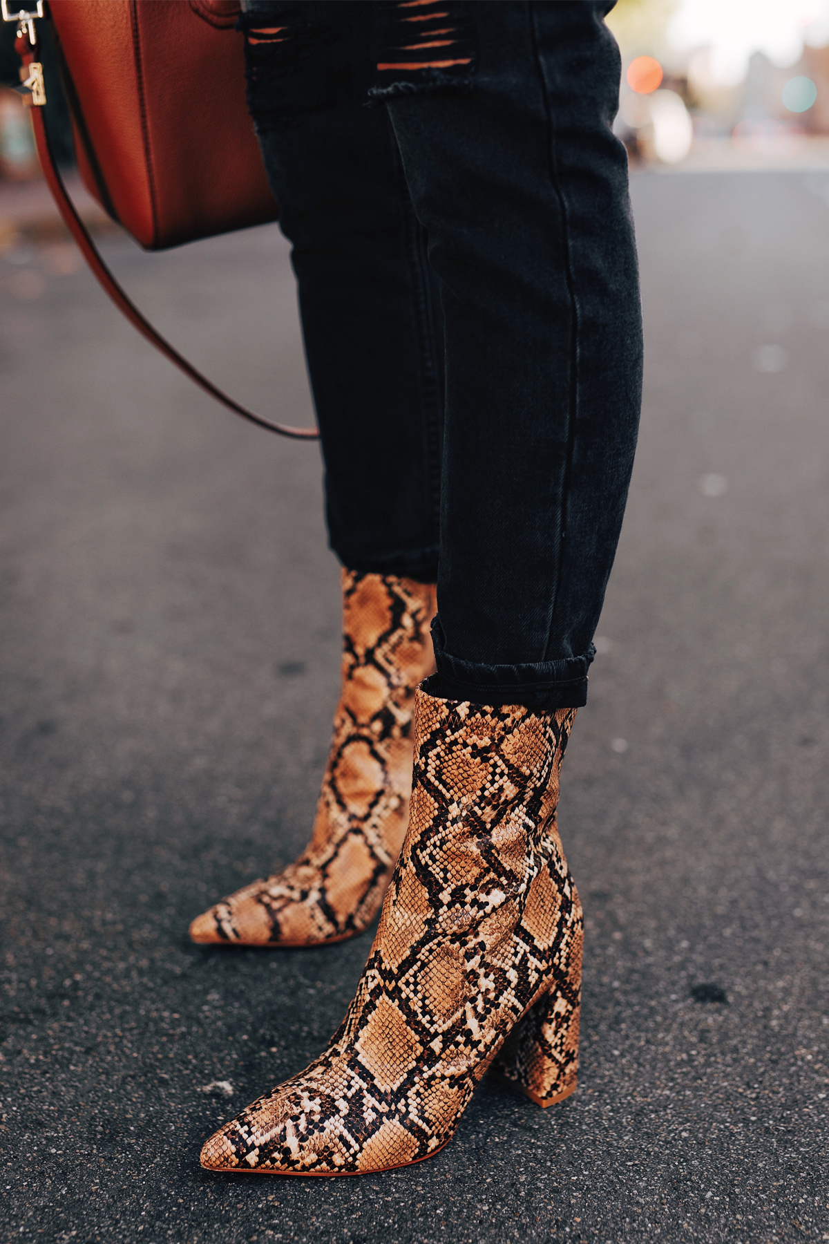 snakeskin booties outfit