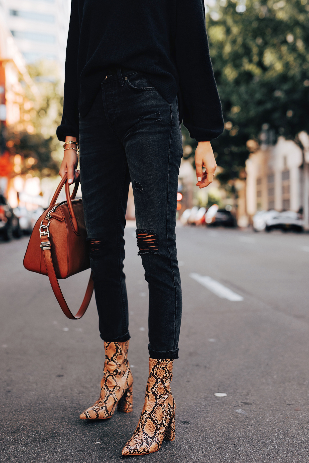 snakeskin booties outfit