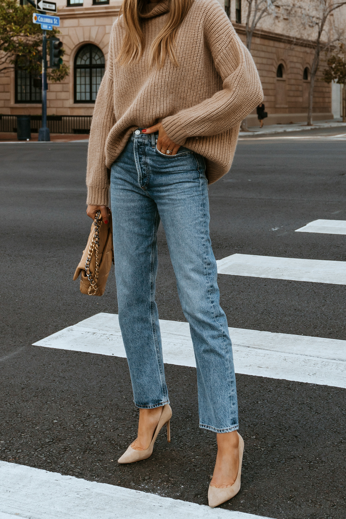 The Best Tan, Oversized Turtleneck Sweater to Dress Up or Down