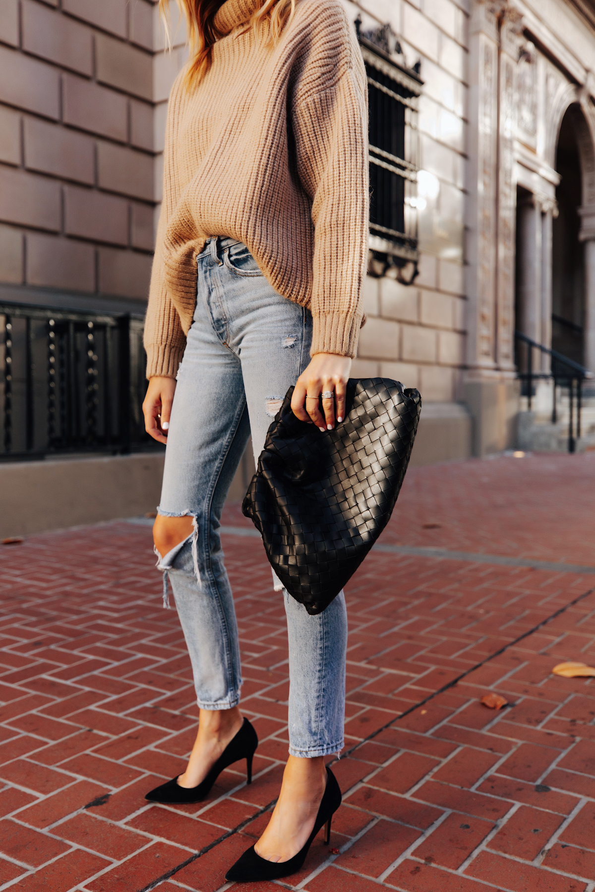 tan turtleneck outfit